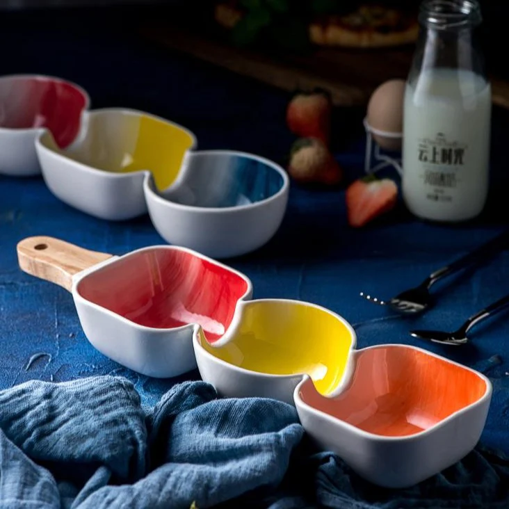 MERRY 3 part snack bowl with wooden handle - Orange, yellow & red - Image 6