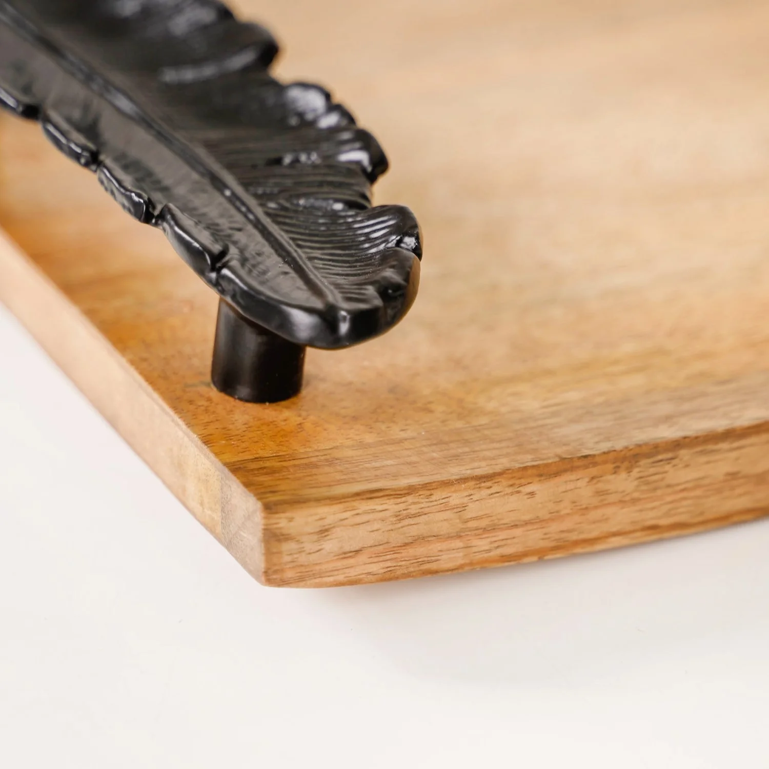 Metal Feather Handle Wooden Tray 15x7 Inch - Image 9