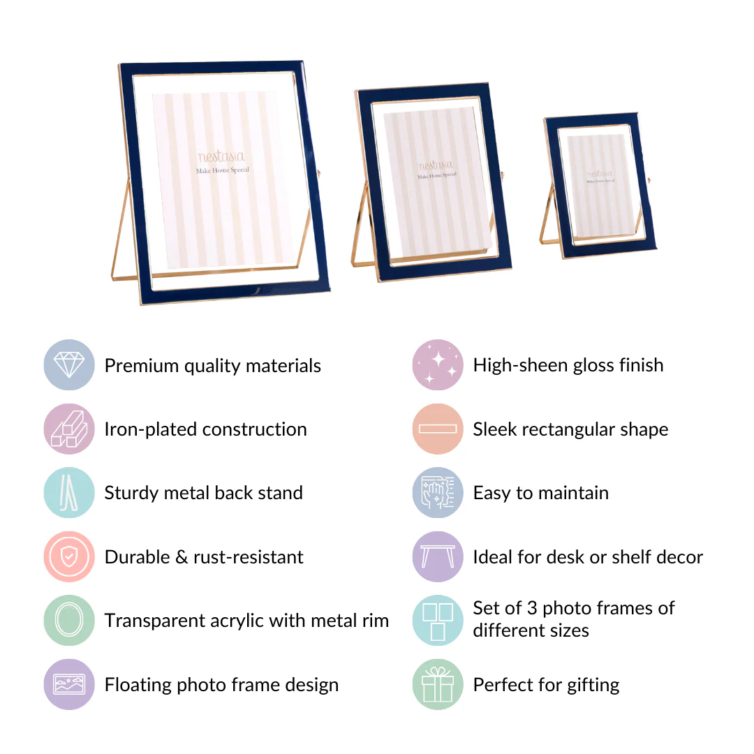 Metal Floating Picture Frame Navy Blue Set Of 3 - Image 4