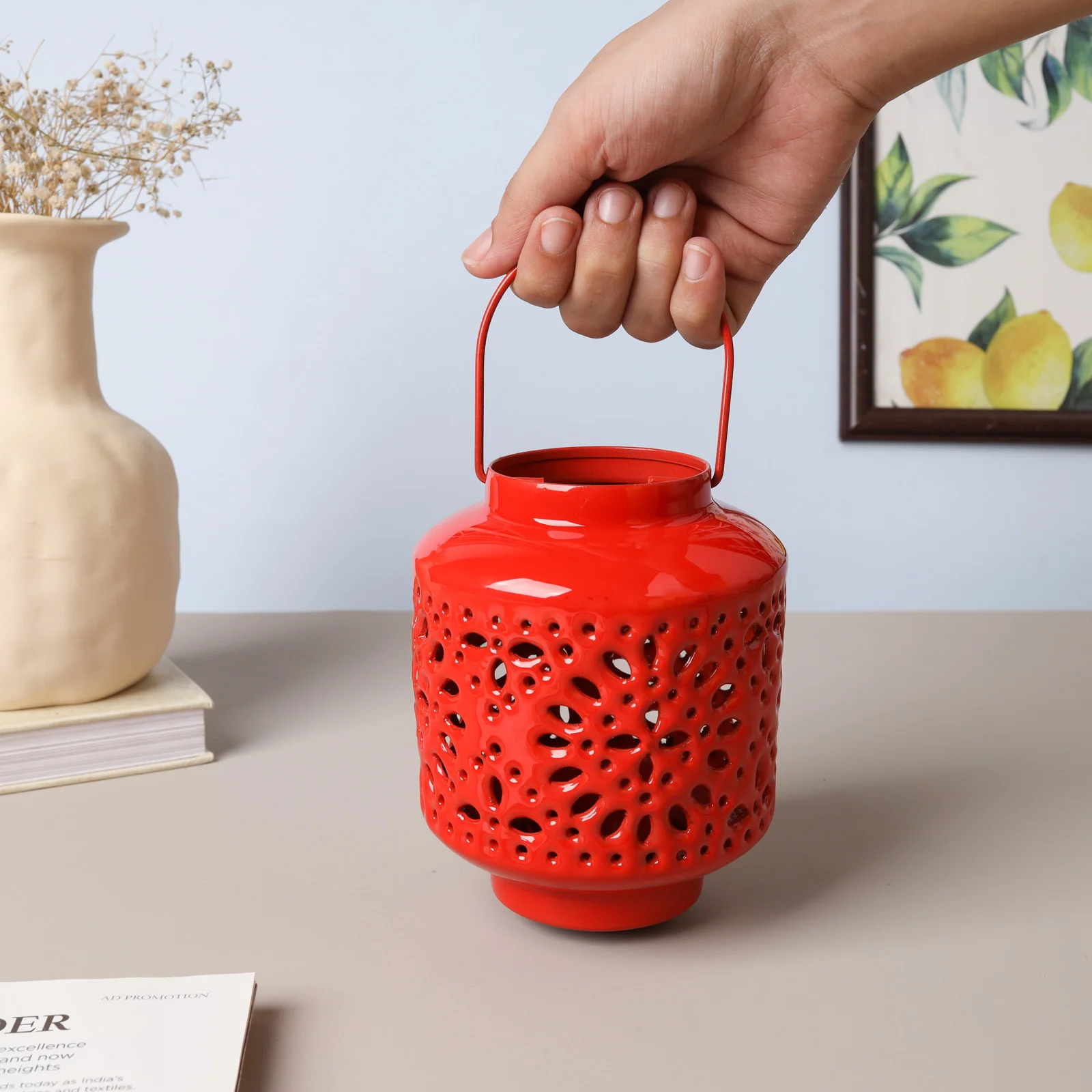 Metal Lantern Red - Image 3