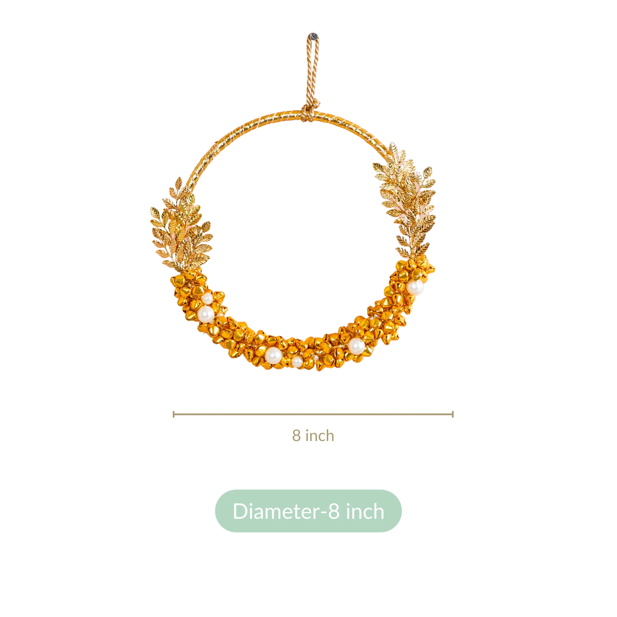 Metal Leaves And Pearl Wreath 8 Inch - Image 4