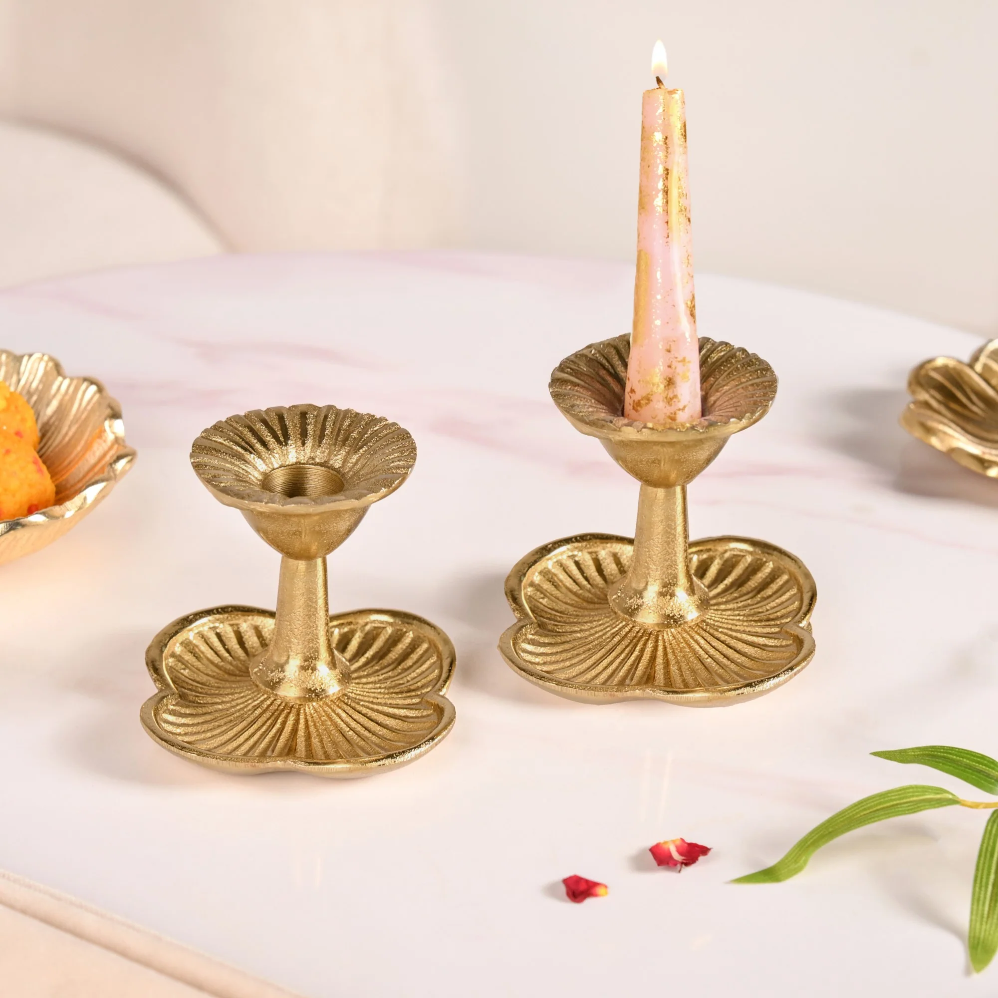 Metal Taper Candle Holder Set Of 2 Gold - Image 2