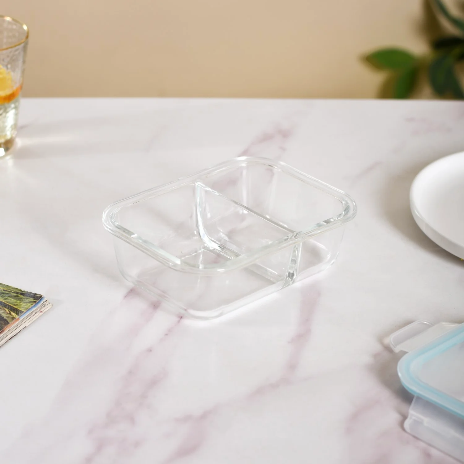 Microwave Safe Two Compartment Glass Lunch Box 600ml - Image 11