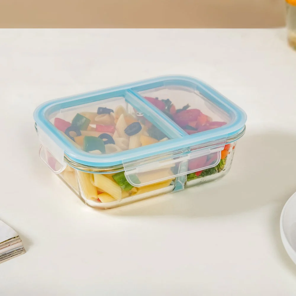 Microwave Safe Two Compartment Glass Lunch Box 600ml - Image 3