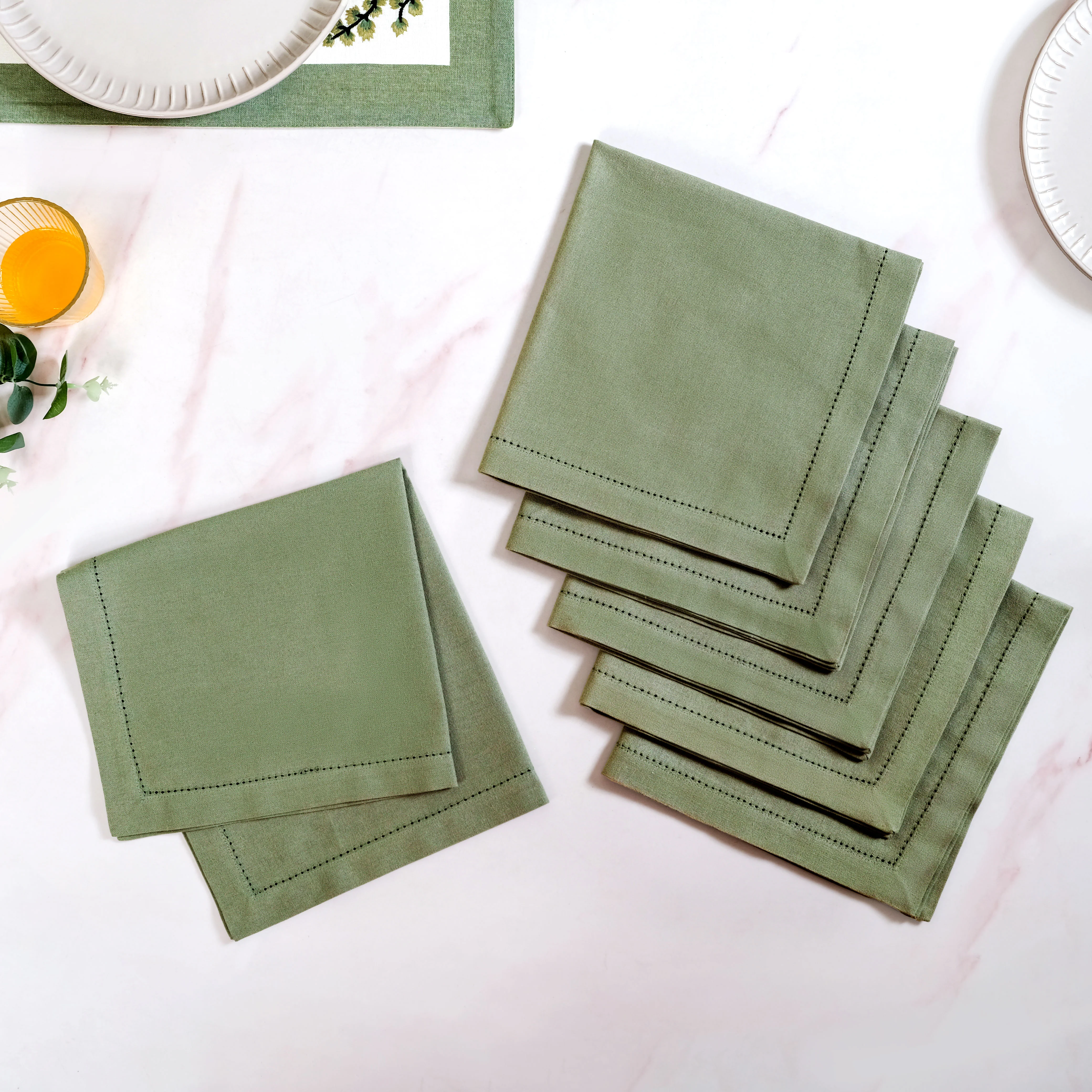 Midori Cotton Table Napkin And Mat Set Of 12 In Sage Green - Image 6