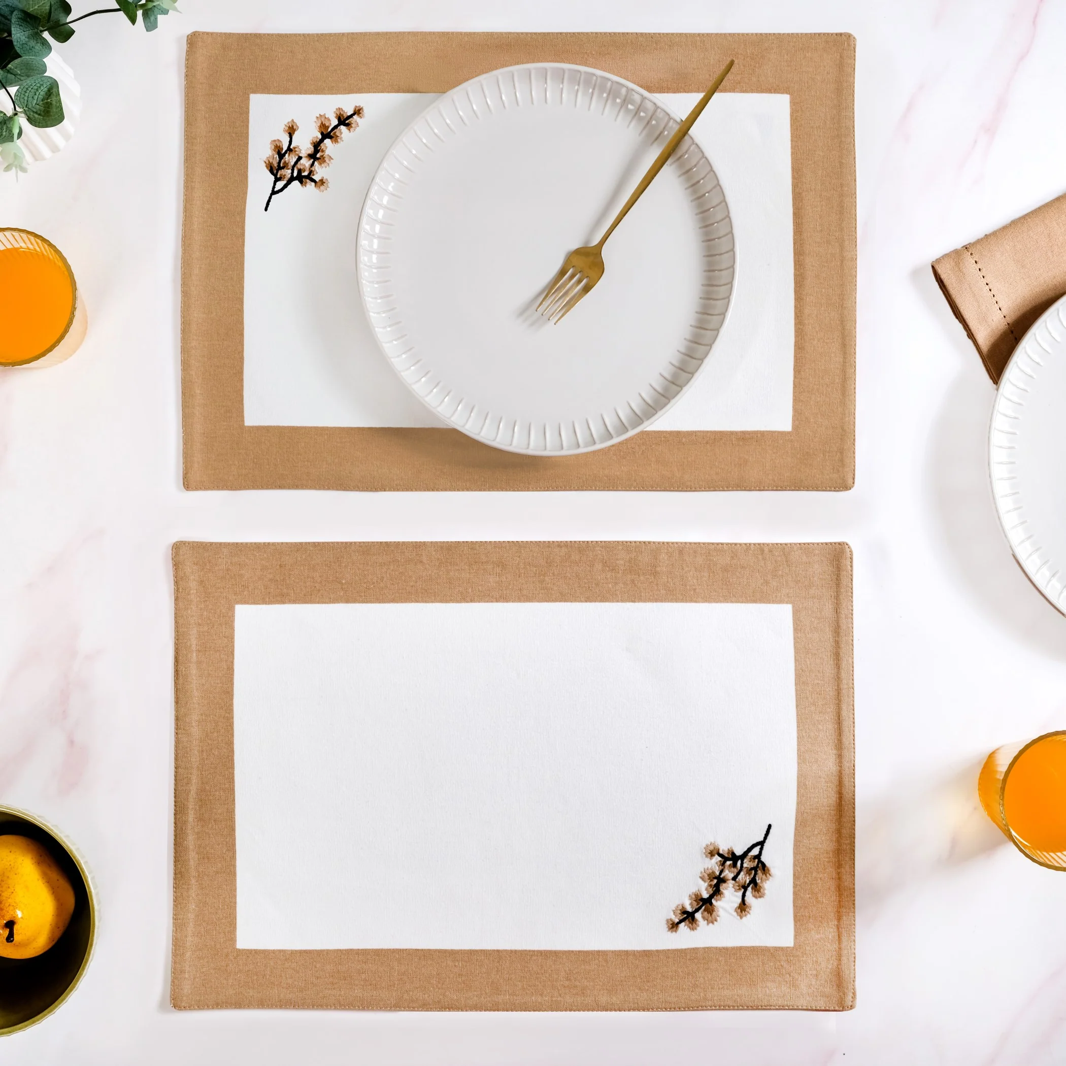 Midori Pure Cotton Table Mat Set Of 6 In Brown - Image 8