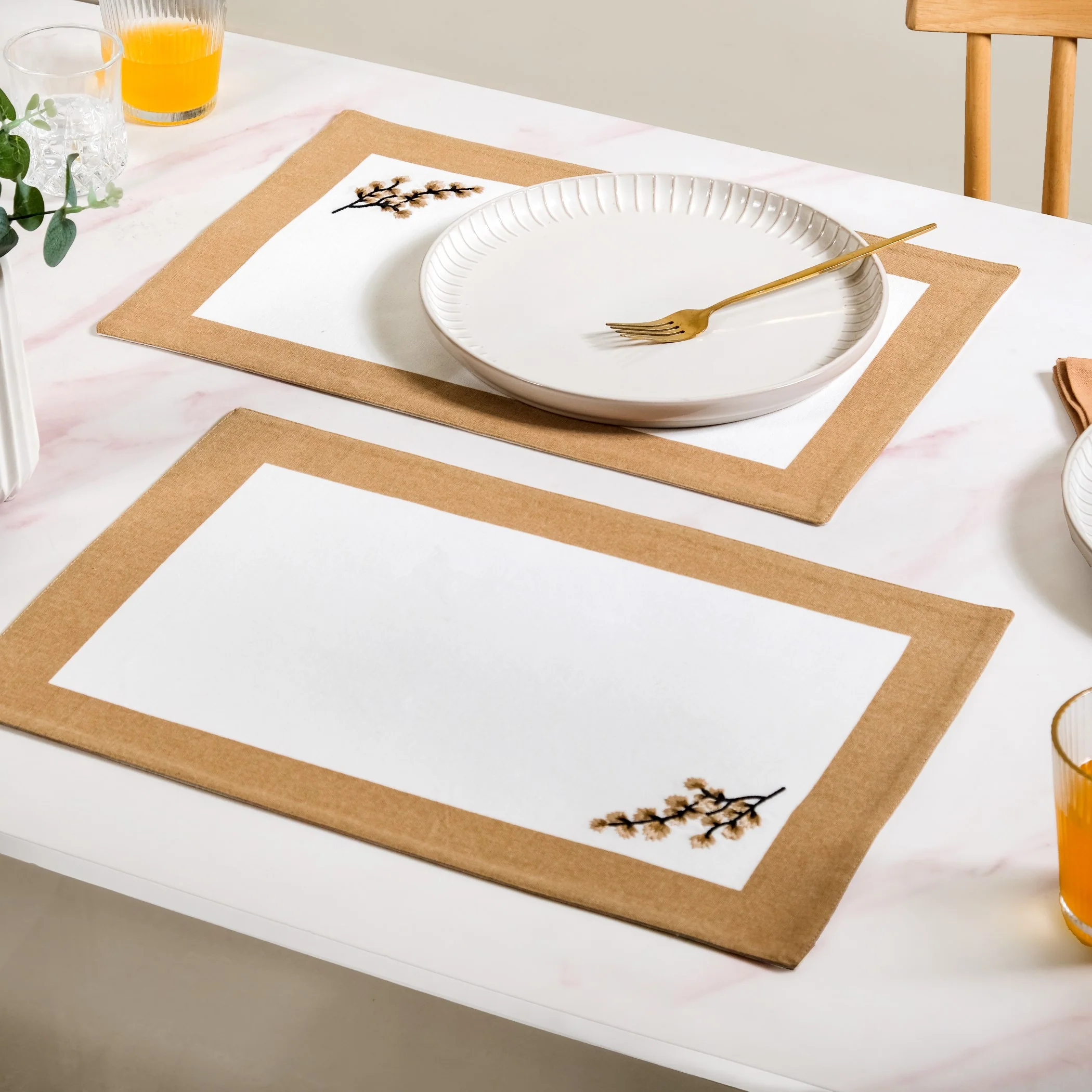 Midori Pure Cotton Table Runner And Placemat Set Of 7 In Brown - Image 10