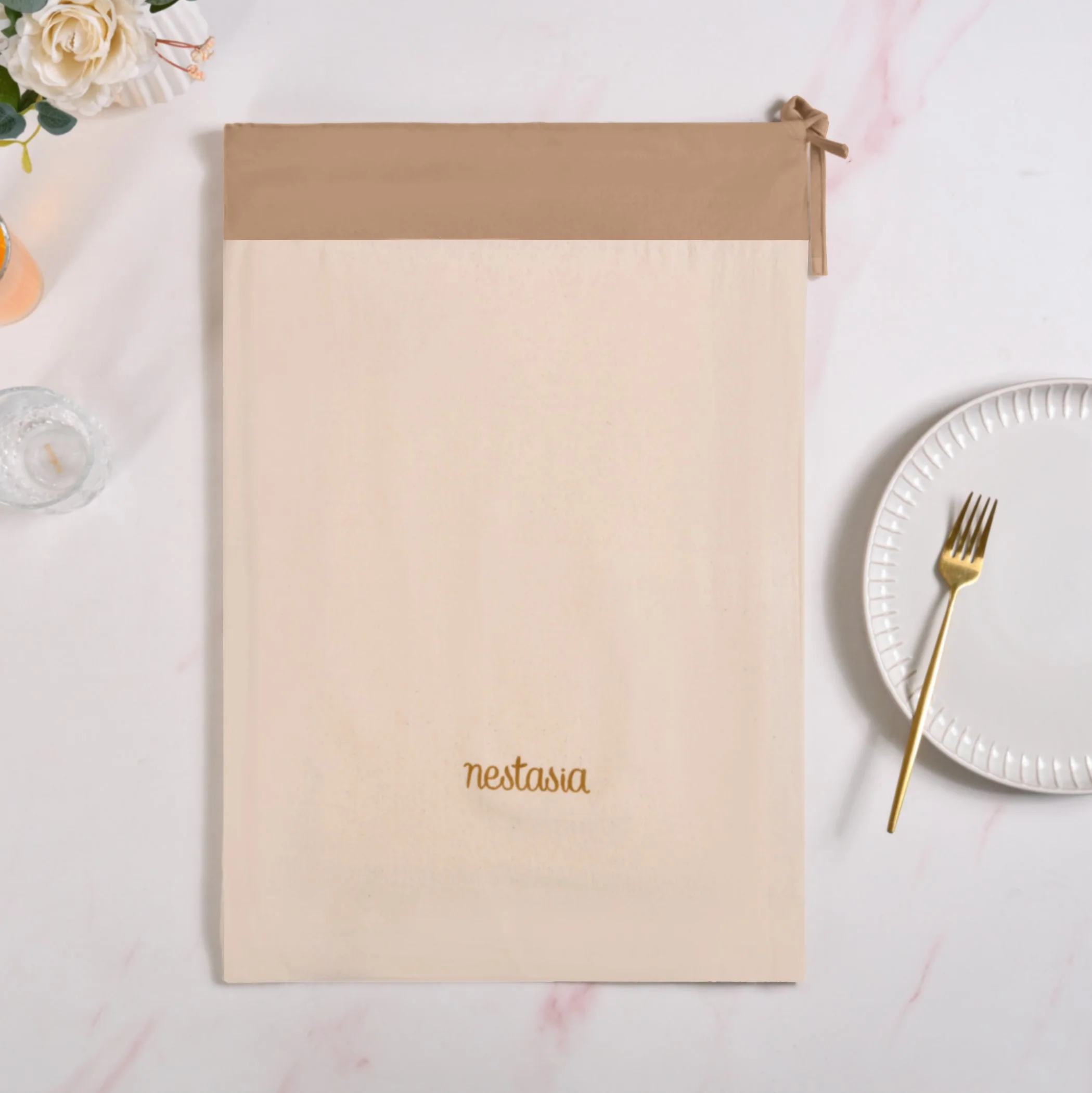 Midori Pure Cotton Table Runner And Placemat Set Of 7 In Brown - Image 12