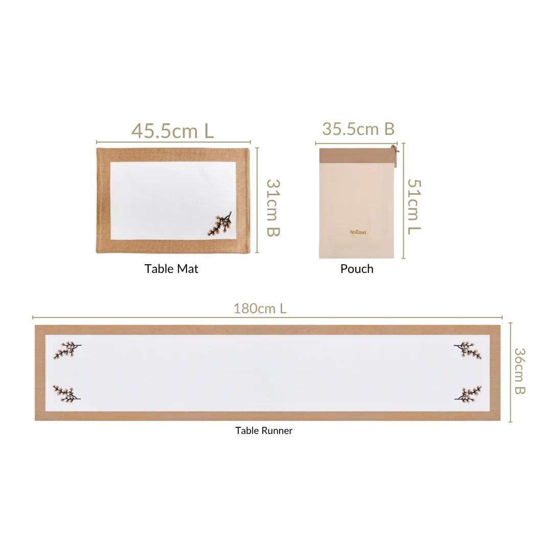 Midori Pure Cotton Table Runner And Placemat Set Of 7 In Brown - Image 3