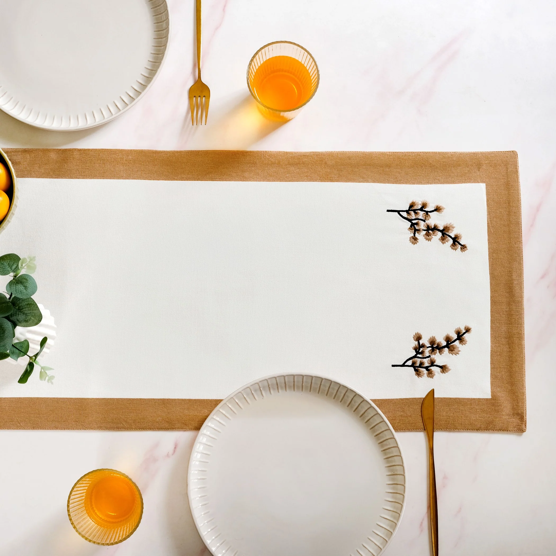 Midori Pure Cotton Table Runner And Placemat Set Of 7 In Brown - Image 5