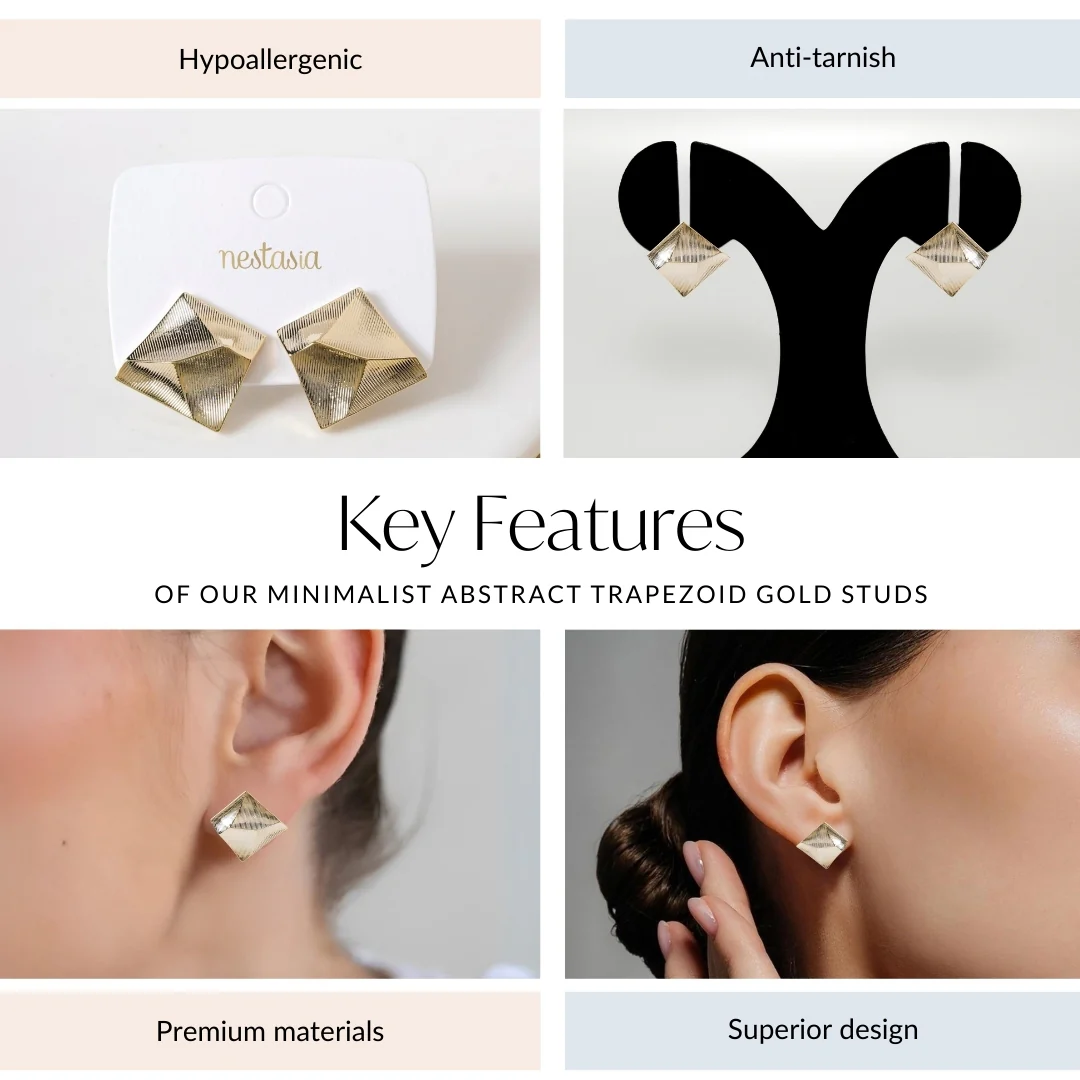 Minimalist Abstract Trapezoid Gold Studs - Image 4