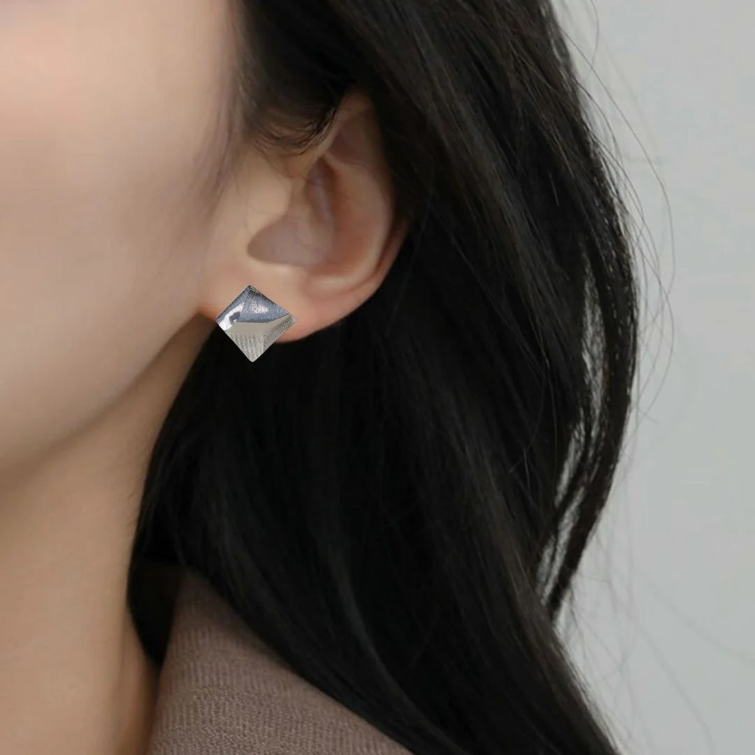 Minimalist Abstract Trapezoid Silver Studs - Image 5
