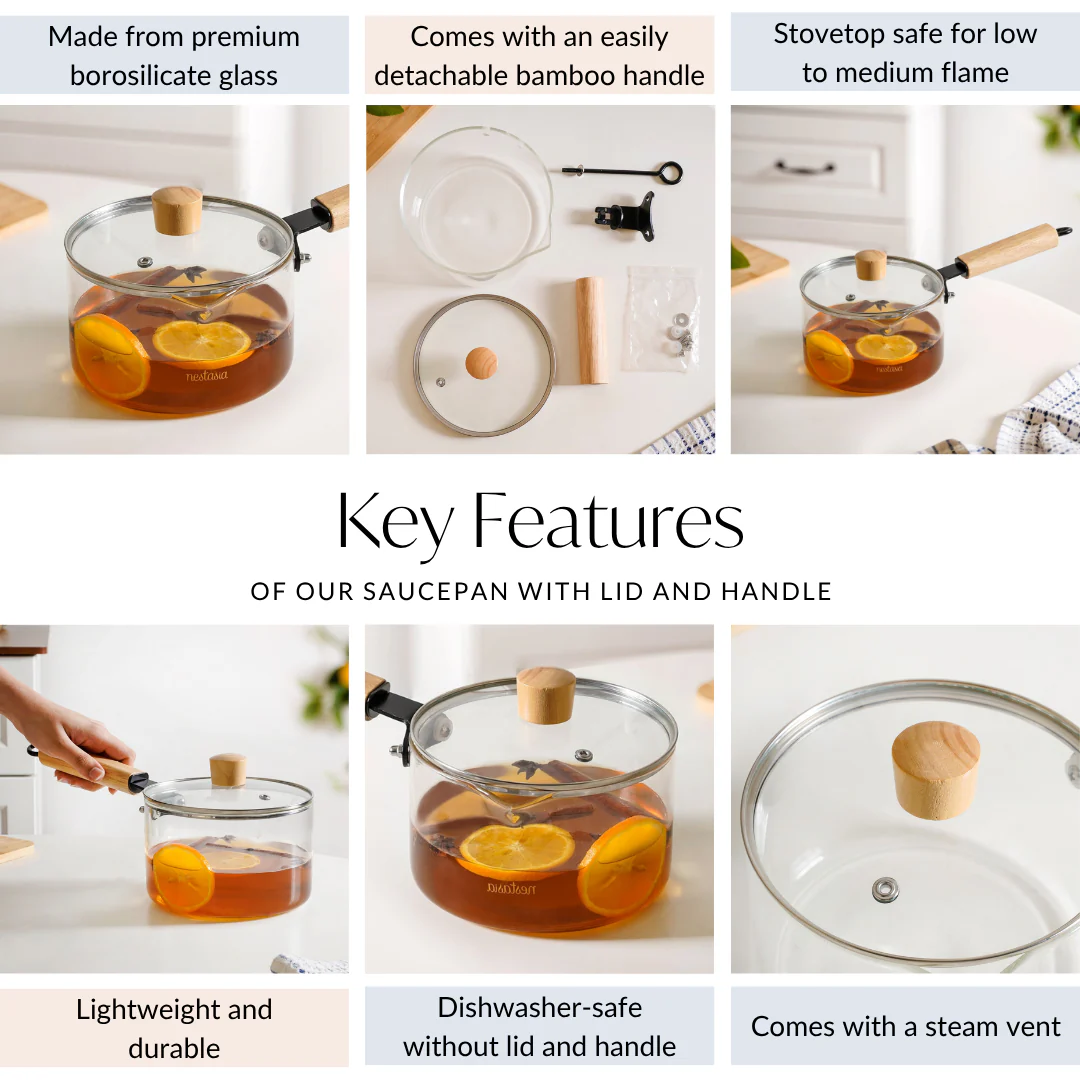 Minimalist Glass Saucepan With Wooden Handle And Lid 1800ml - Image 4