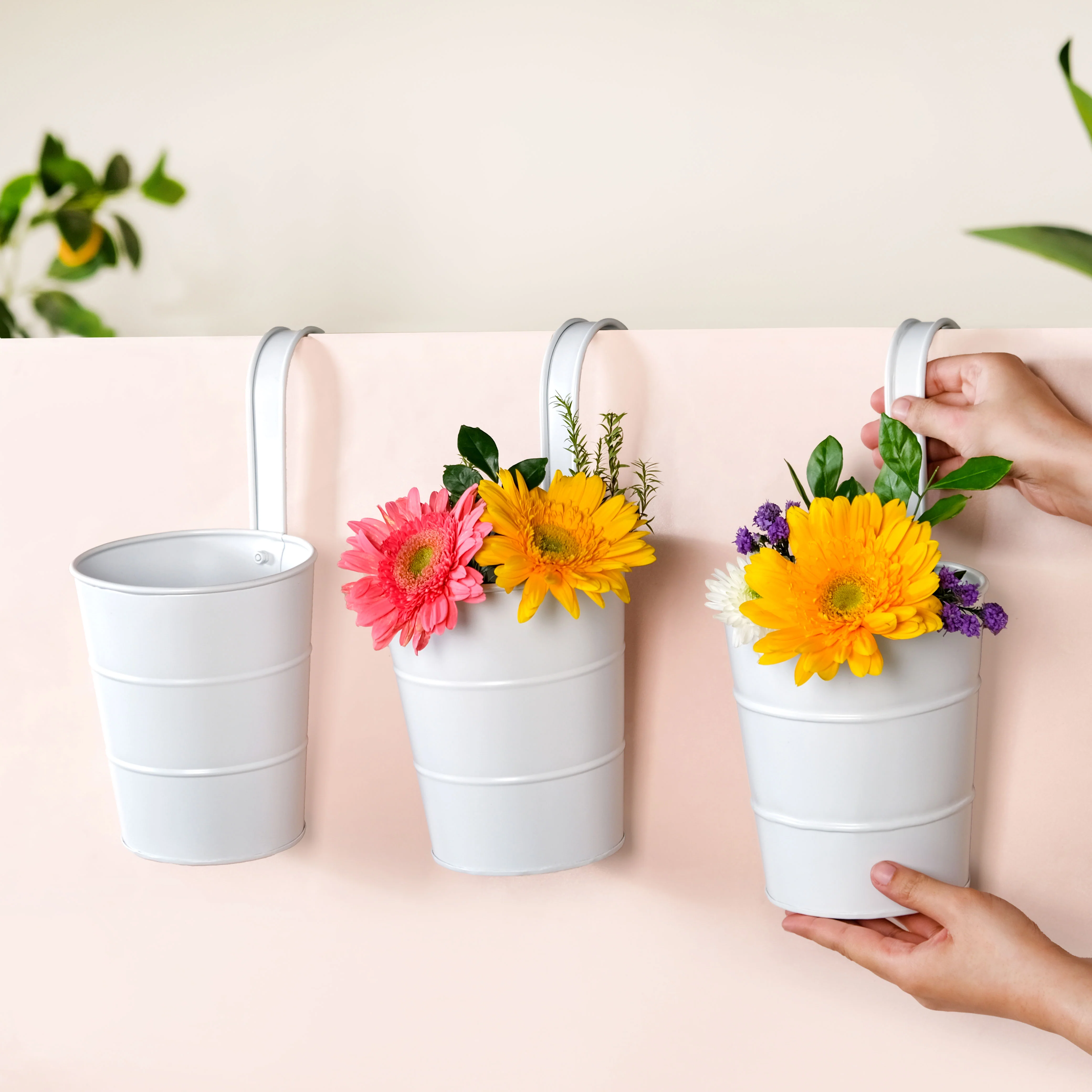 Minimalist Hanging Bucket Planter Set Of 3 Ivory - Image 2