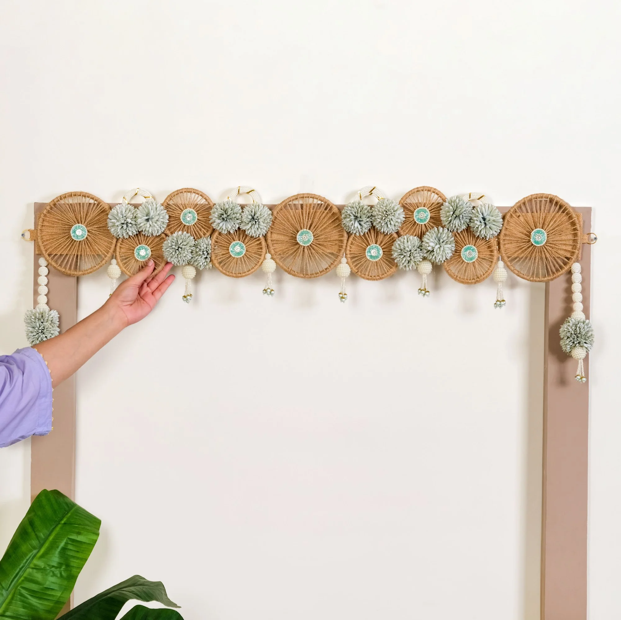 Minimalist Jute Chakra Festive Wall Hanging Toran With Tassels - Image 3