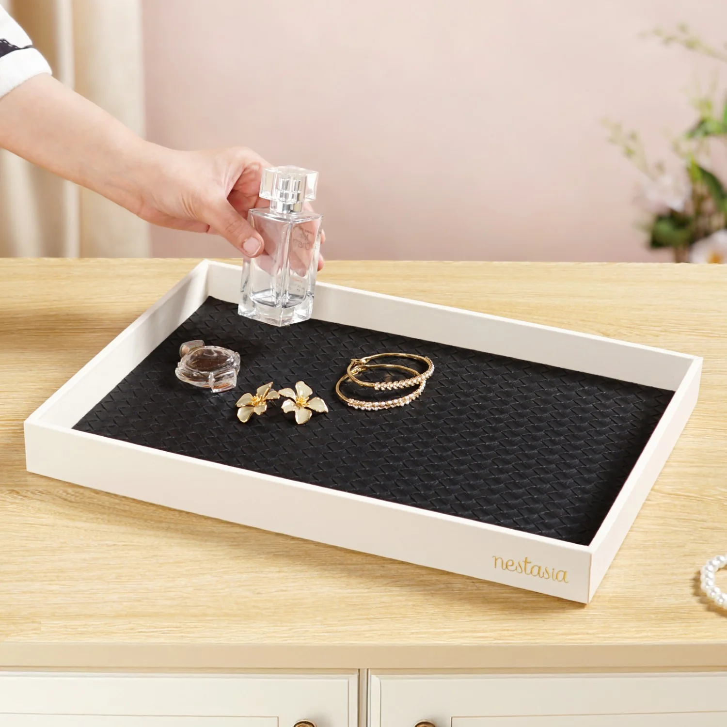 Minimalist Organiser Tray With Faux Leather Base Black White - Image 5
