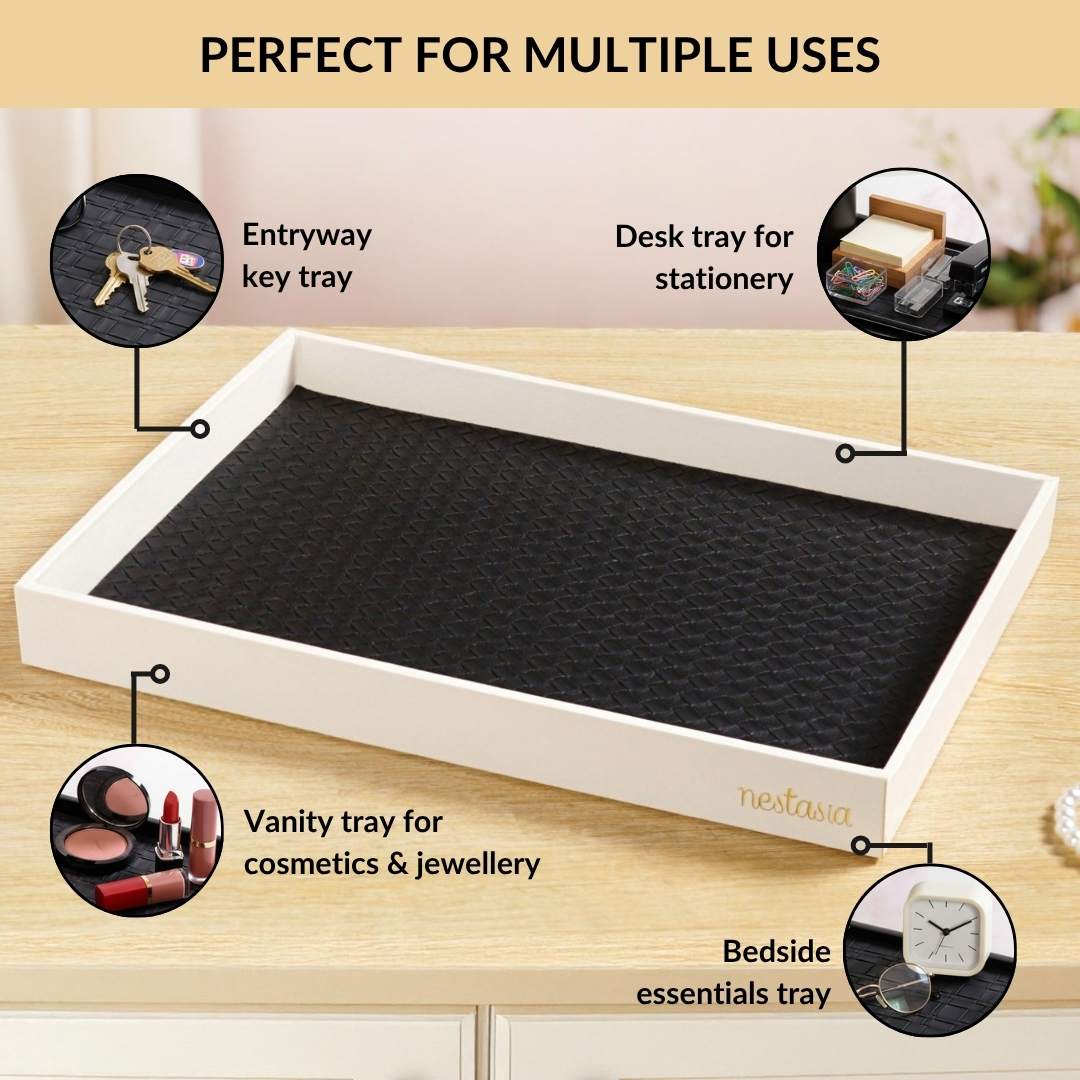 Minimalist Organiser Tray With Faux Leather Base Black White - Image 7