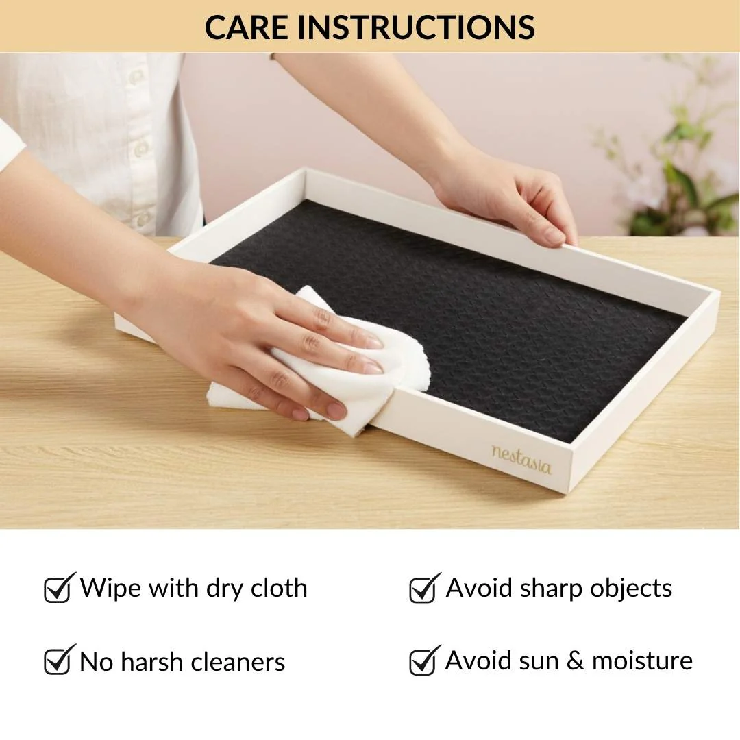 Minimalist Organiser Tray With Faux Leather Base Black White - Image 8
