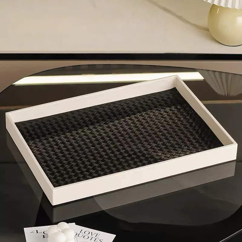 Minimalist Organiser Tray With Faux Leather Base Black White - Image 9