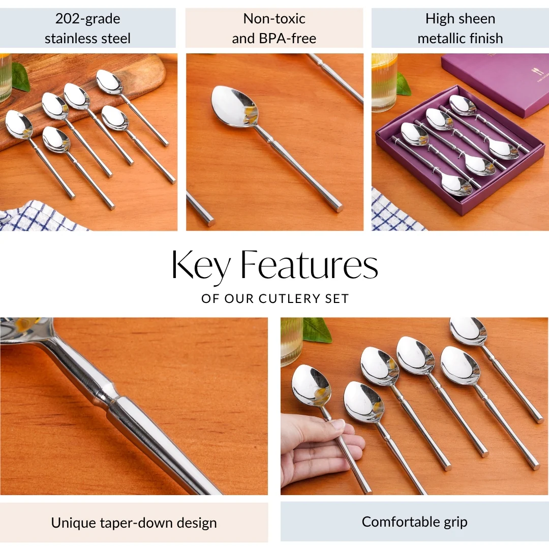 Minimalist Stainless Steel Spoon Set Of 6 - Image 5