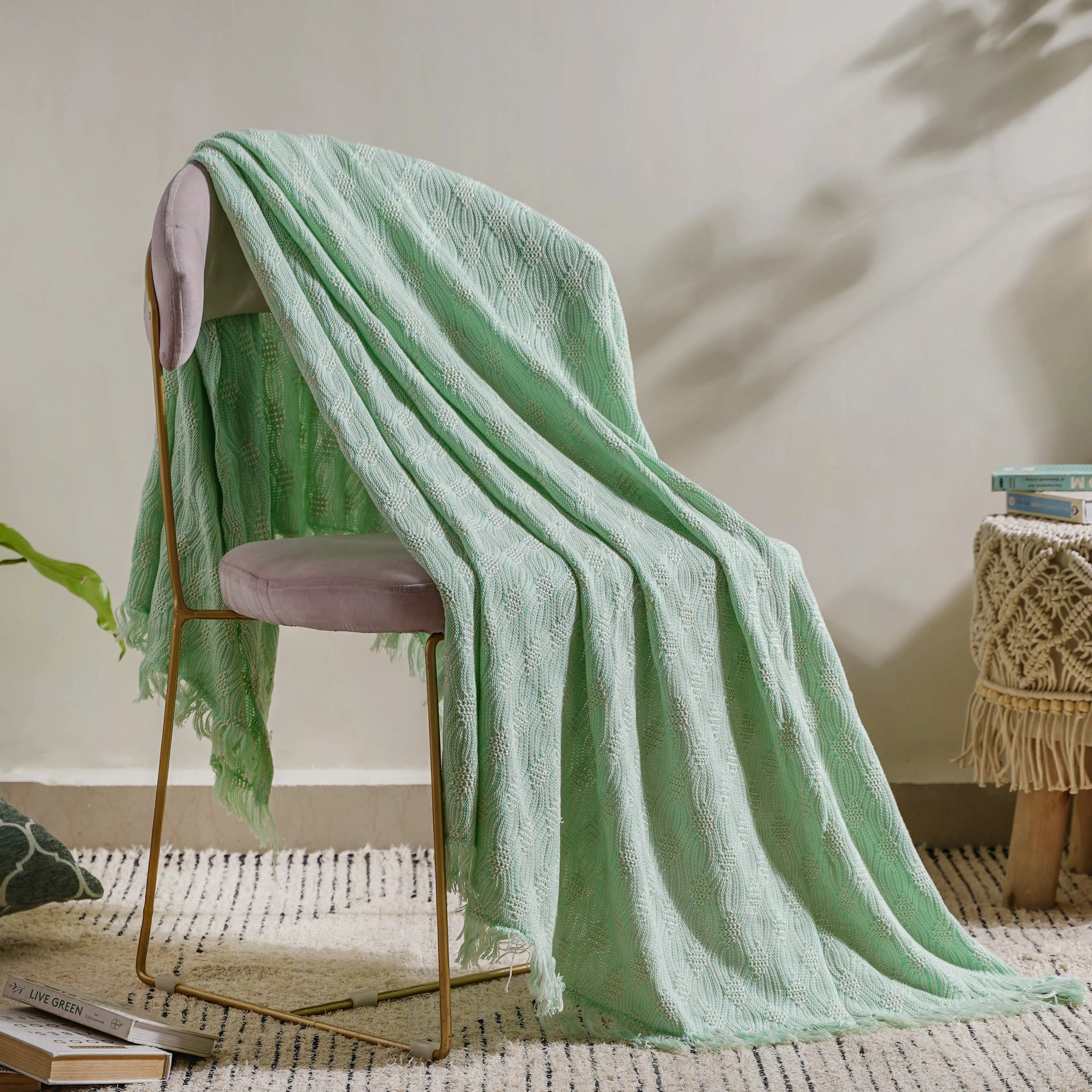 Mint And White Textured Throw