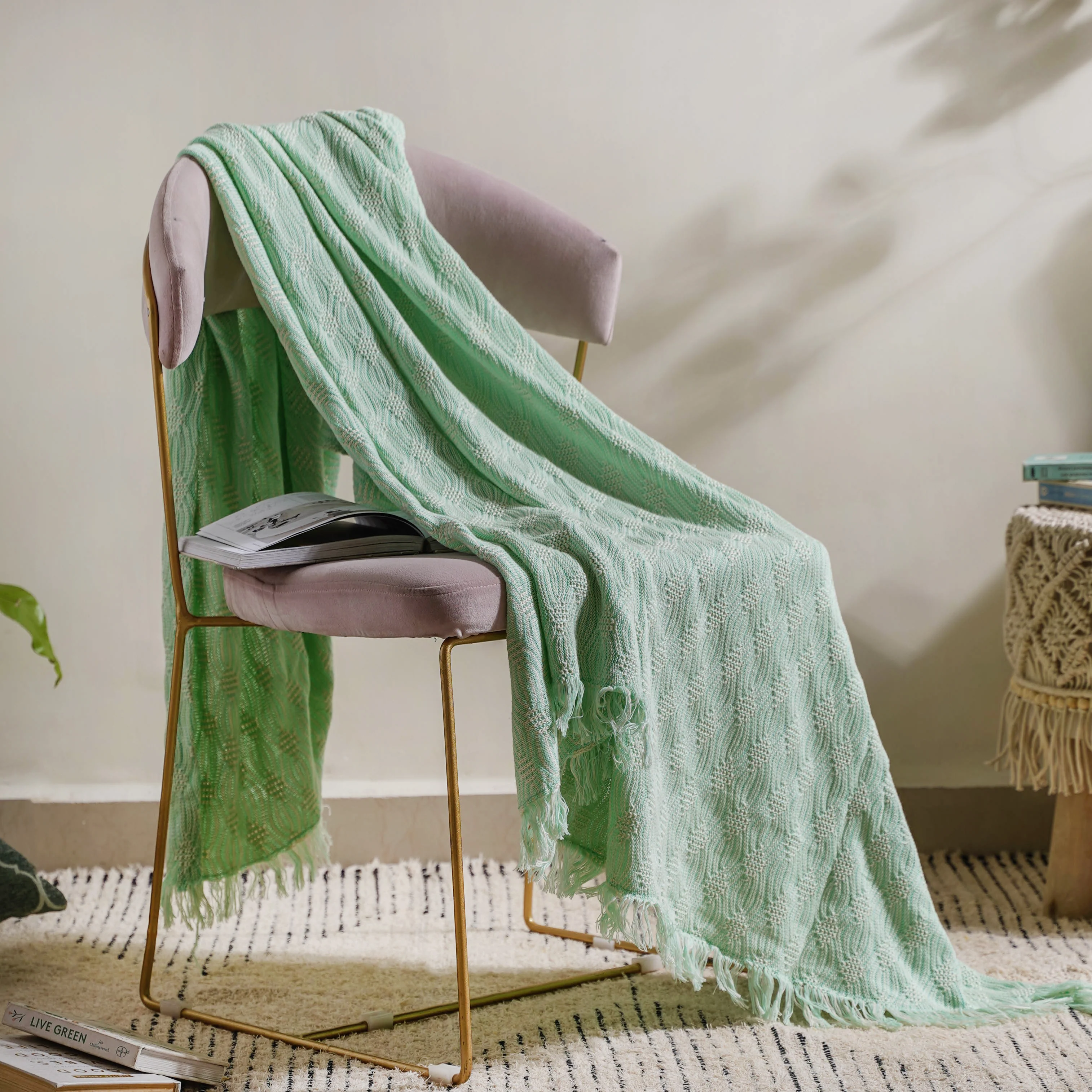 Mint And White Textured Throw - Image 4