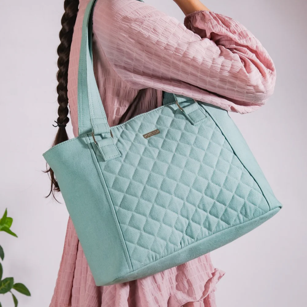 Mint Canvas Quilted Tote Bag - Image 5