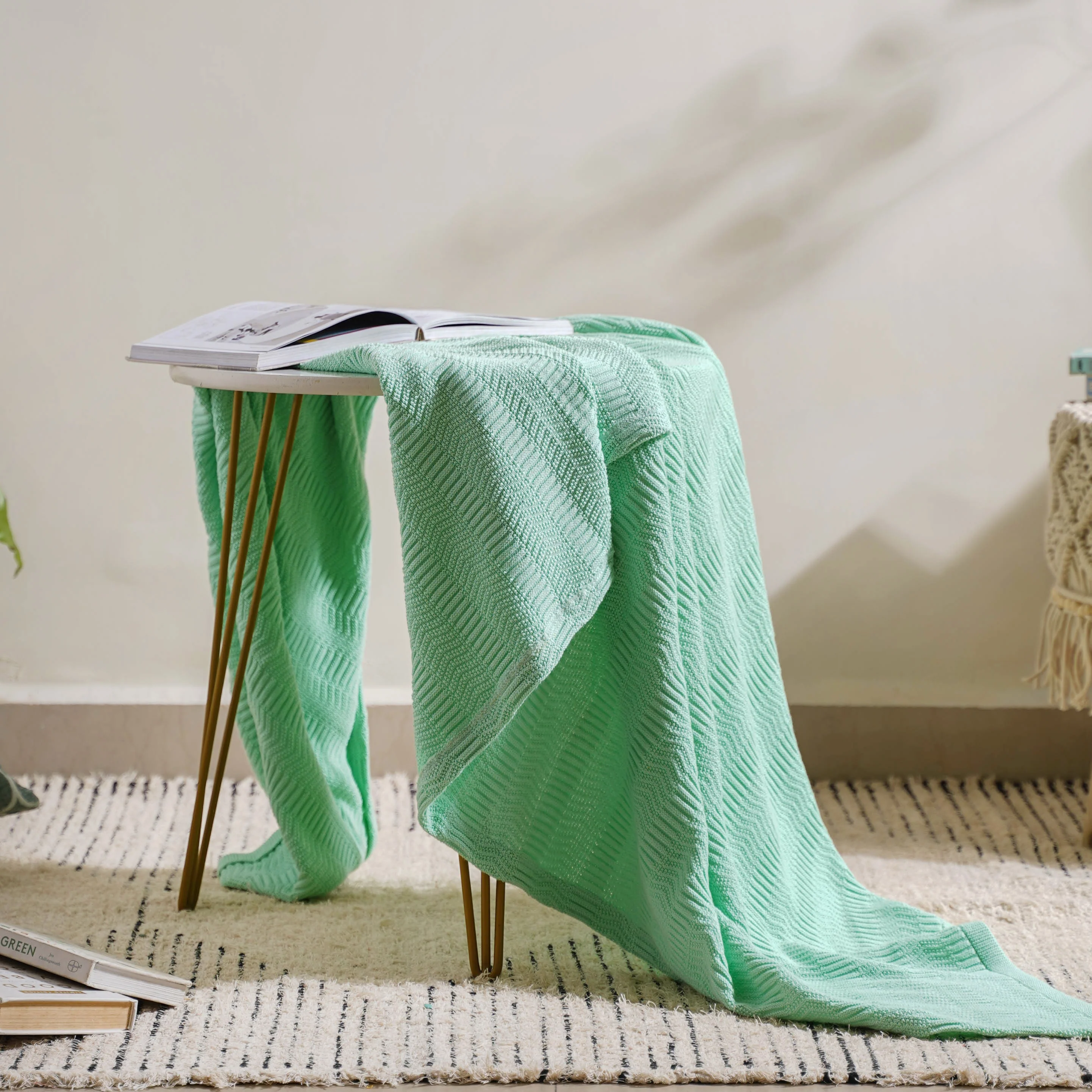 Mint Chevron Knitted Throw - Image 3