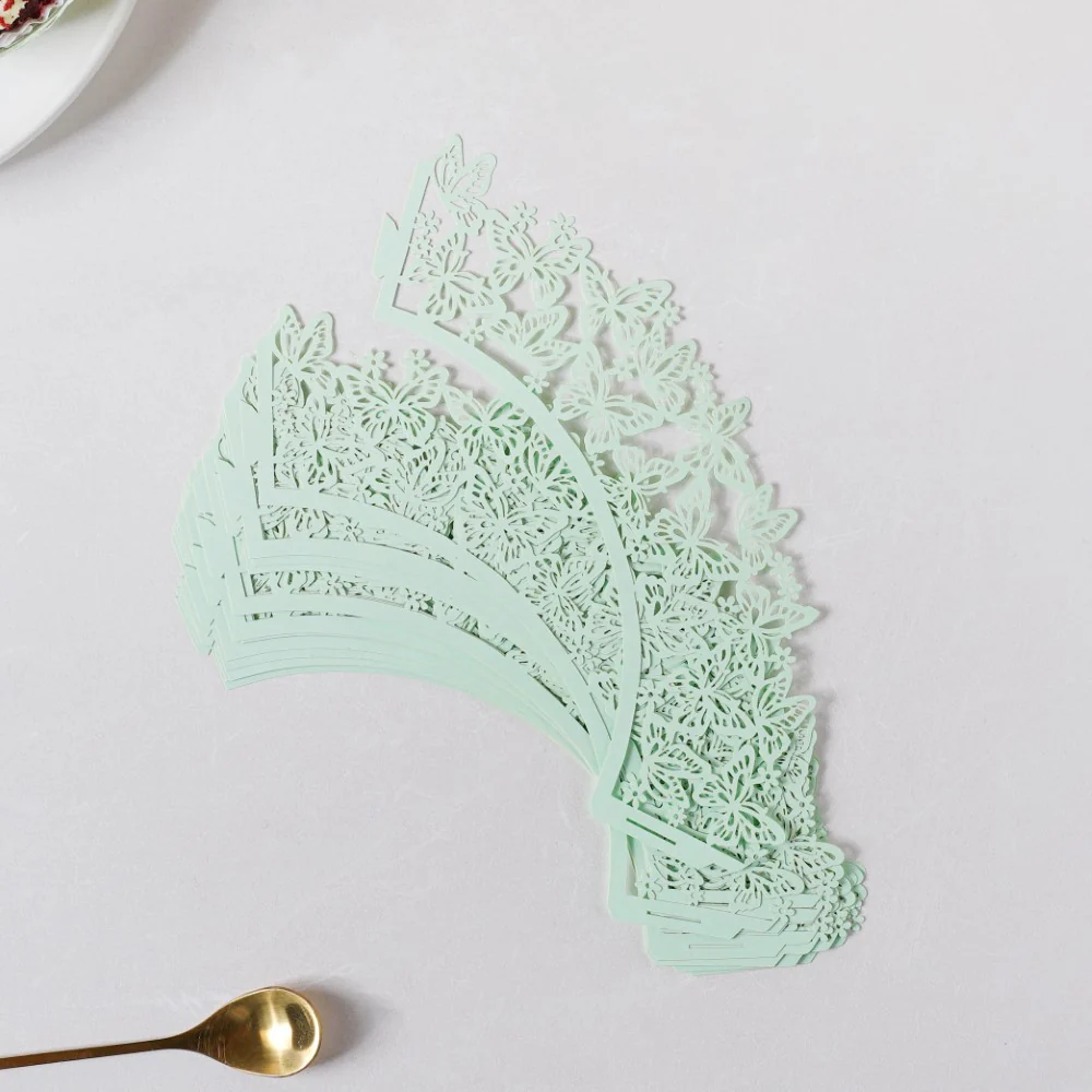 Mint Green Butterfly Lace Cupcake Wrapper Set of 20 - Image 8