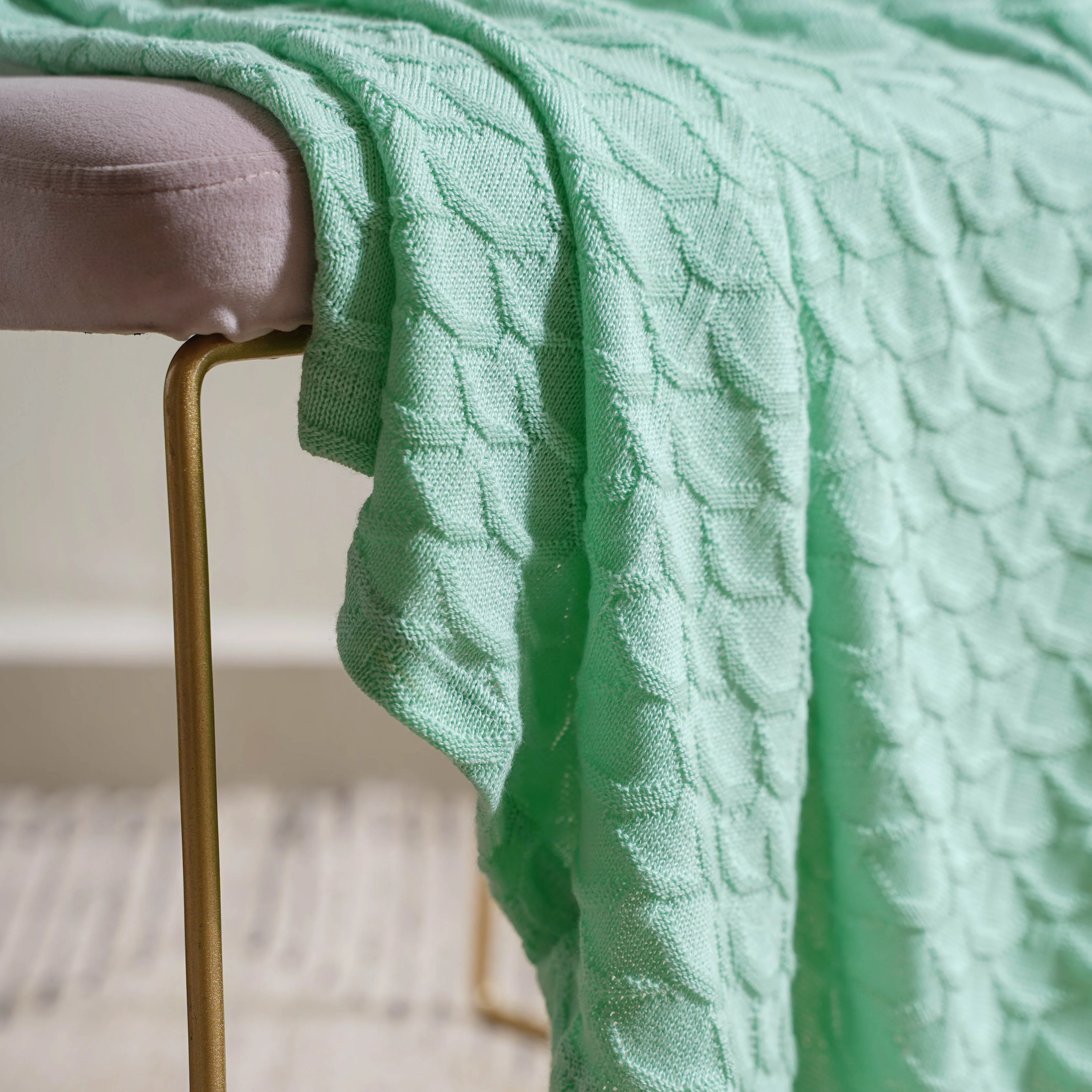 Mint Scallop Knitted Throw - Image 2