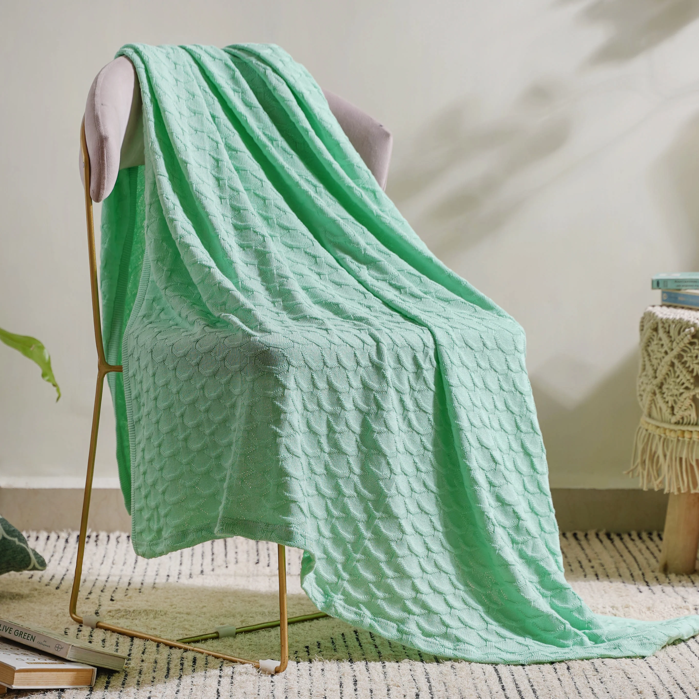 Mint Scallop Knitted Throw - Image 5