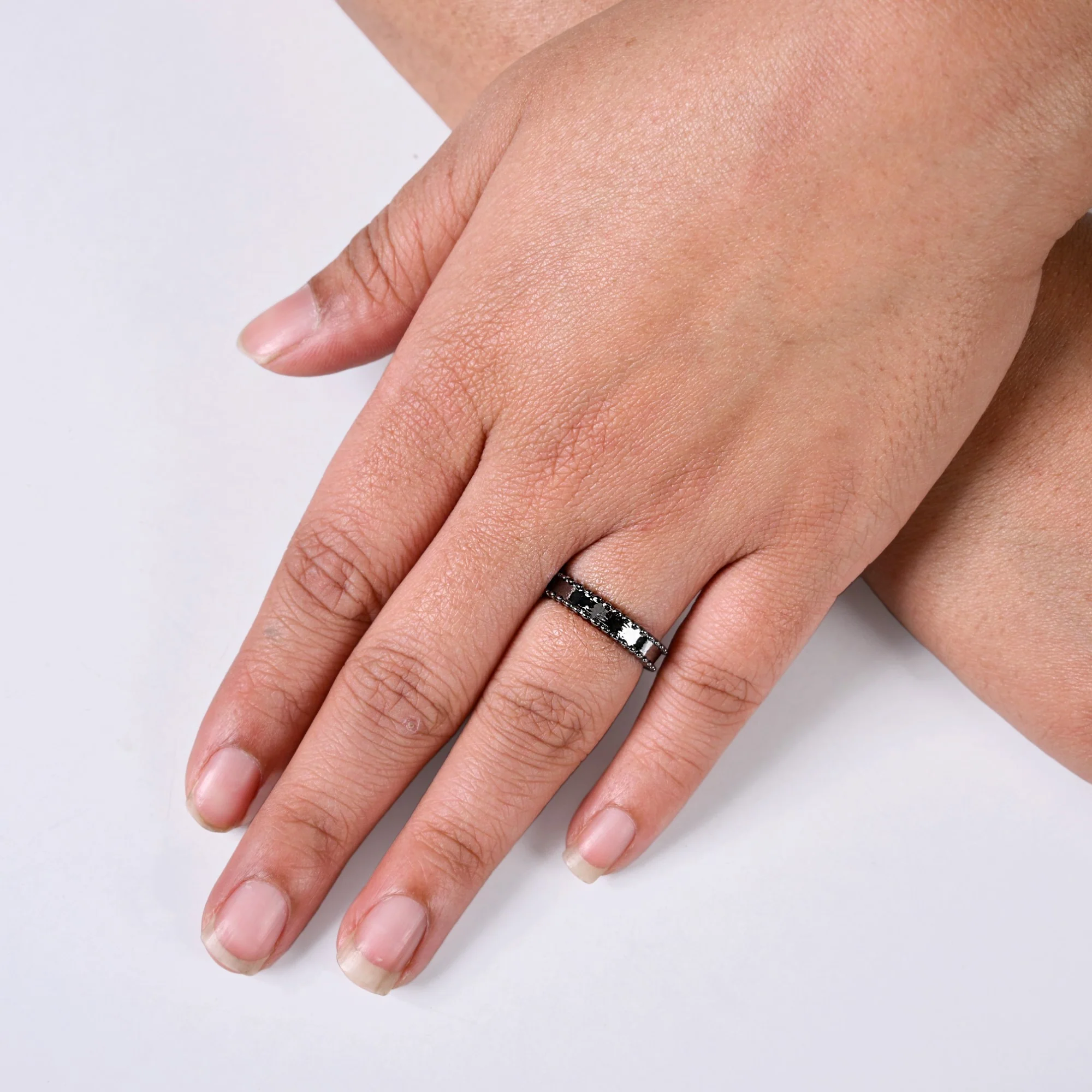 Mirror Edged Oxidised Silver Ring - Image 2