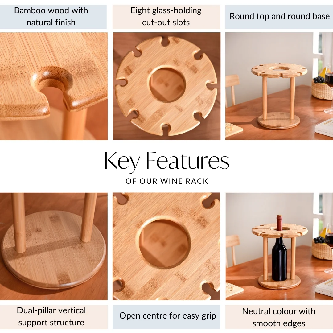 Mod Round Wooden Wine Bottle And Glass Holder - Image 5