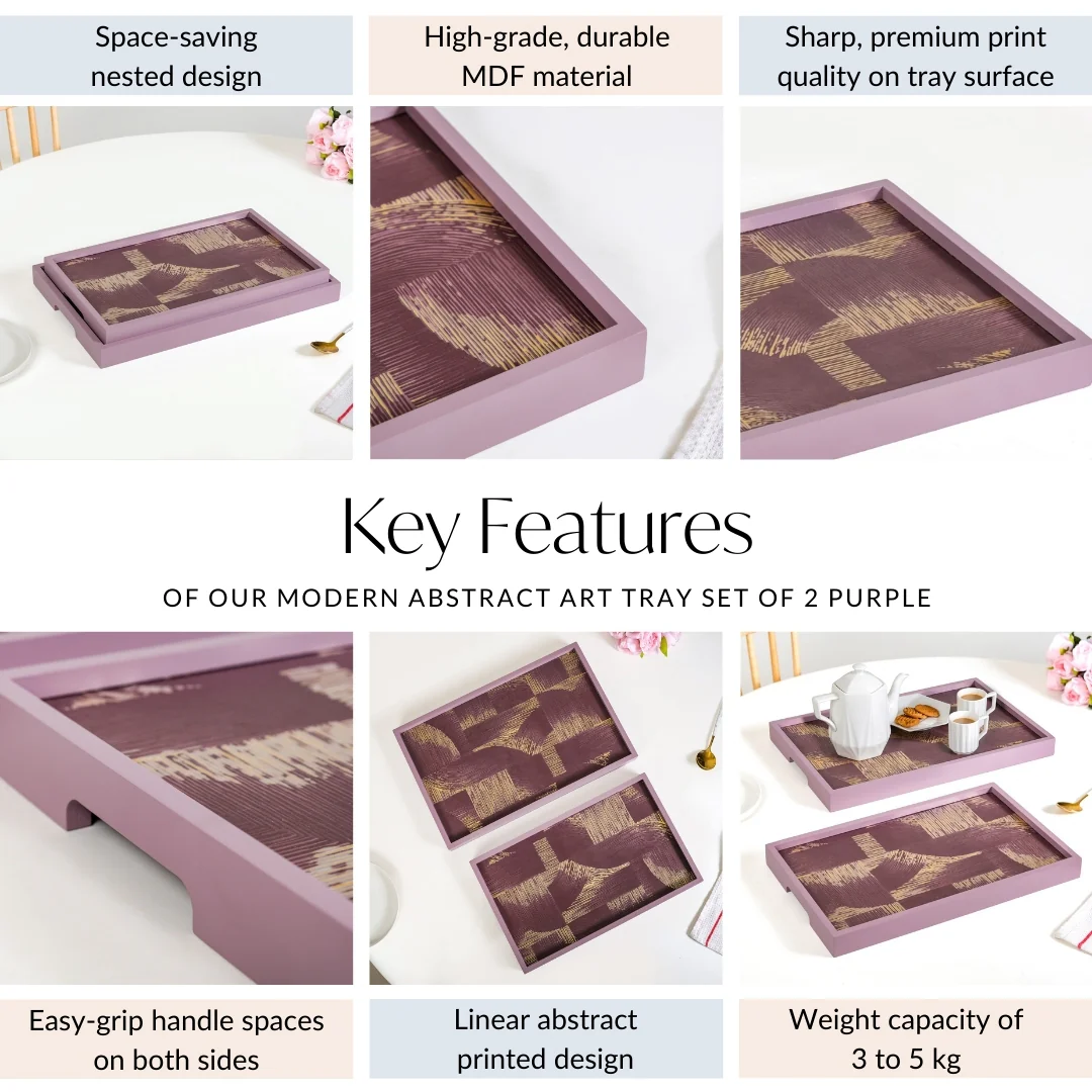 Modern Abstract Art Tray Set Of 2 Purple Matte Gold - Image 5