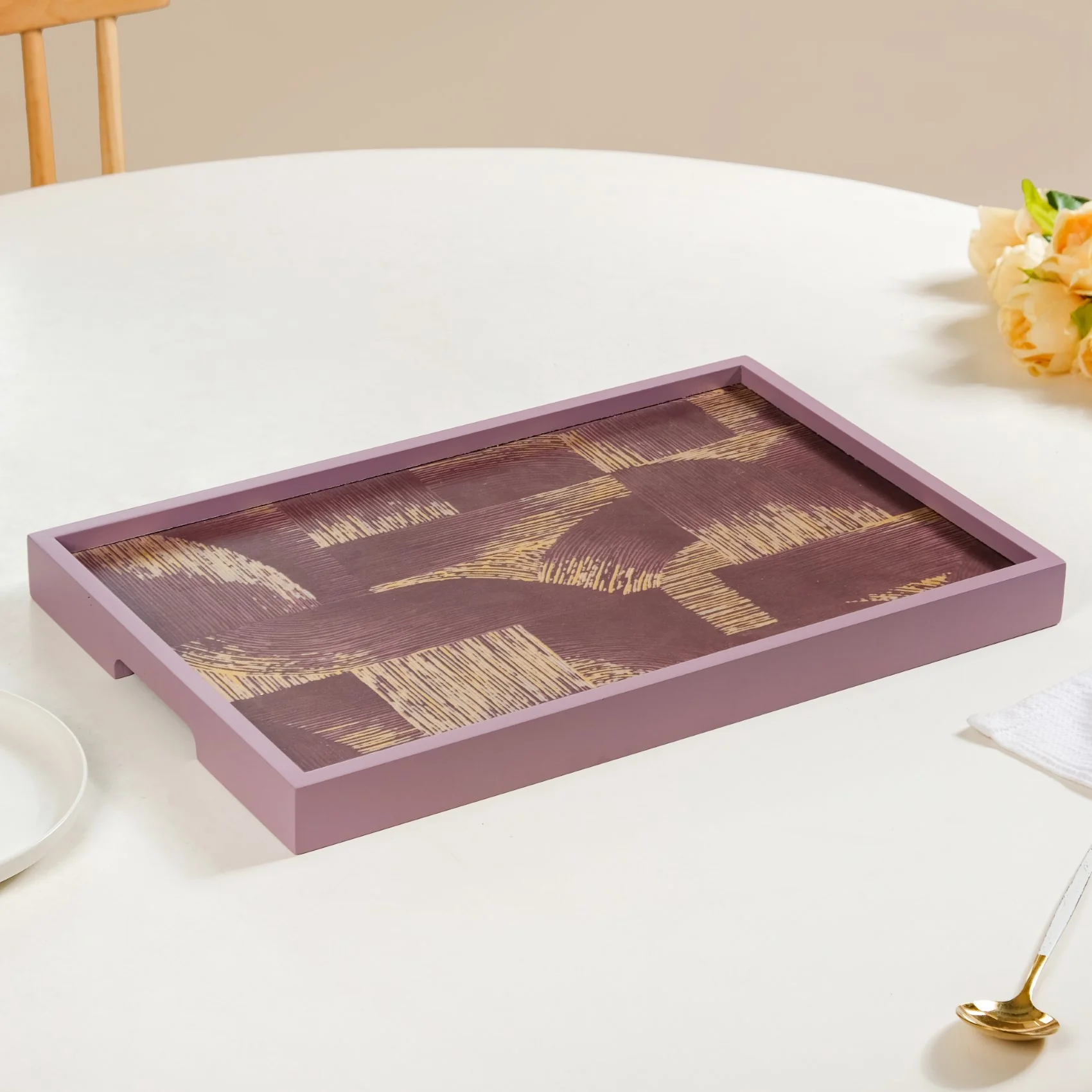 Modern Abstract Art Tray Set Of 2 Purple Matte Gold - Image 8