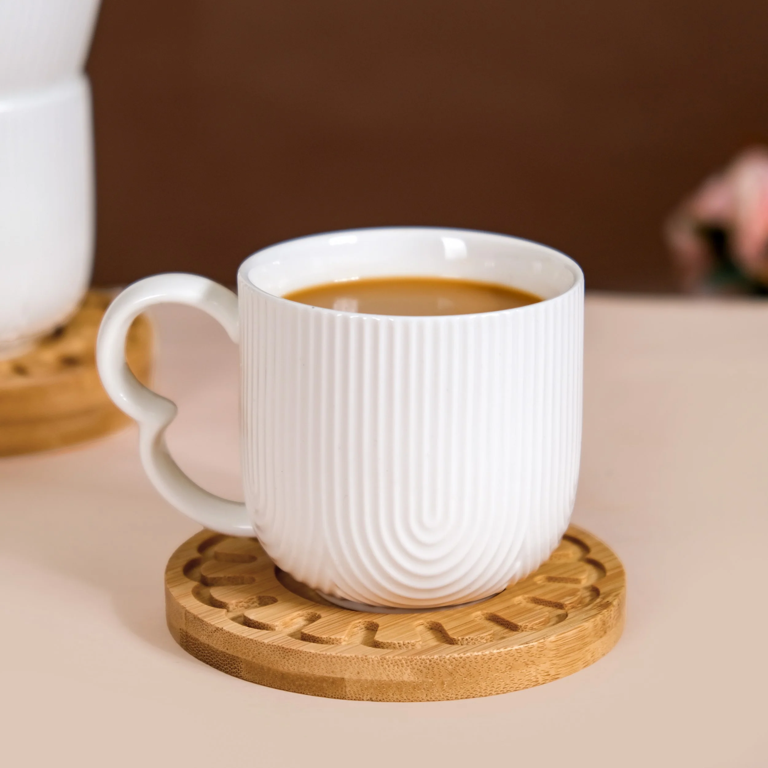 Modern Art Deco Ceramic Cup Set Of 6 With Coasters 200ml - Image 4