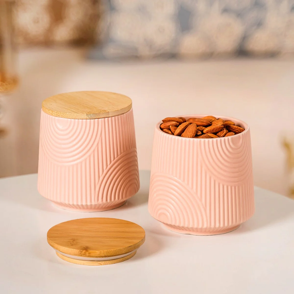 Modern Ceramic Storage Jar With Lid Set of 2 - Image 3