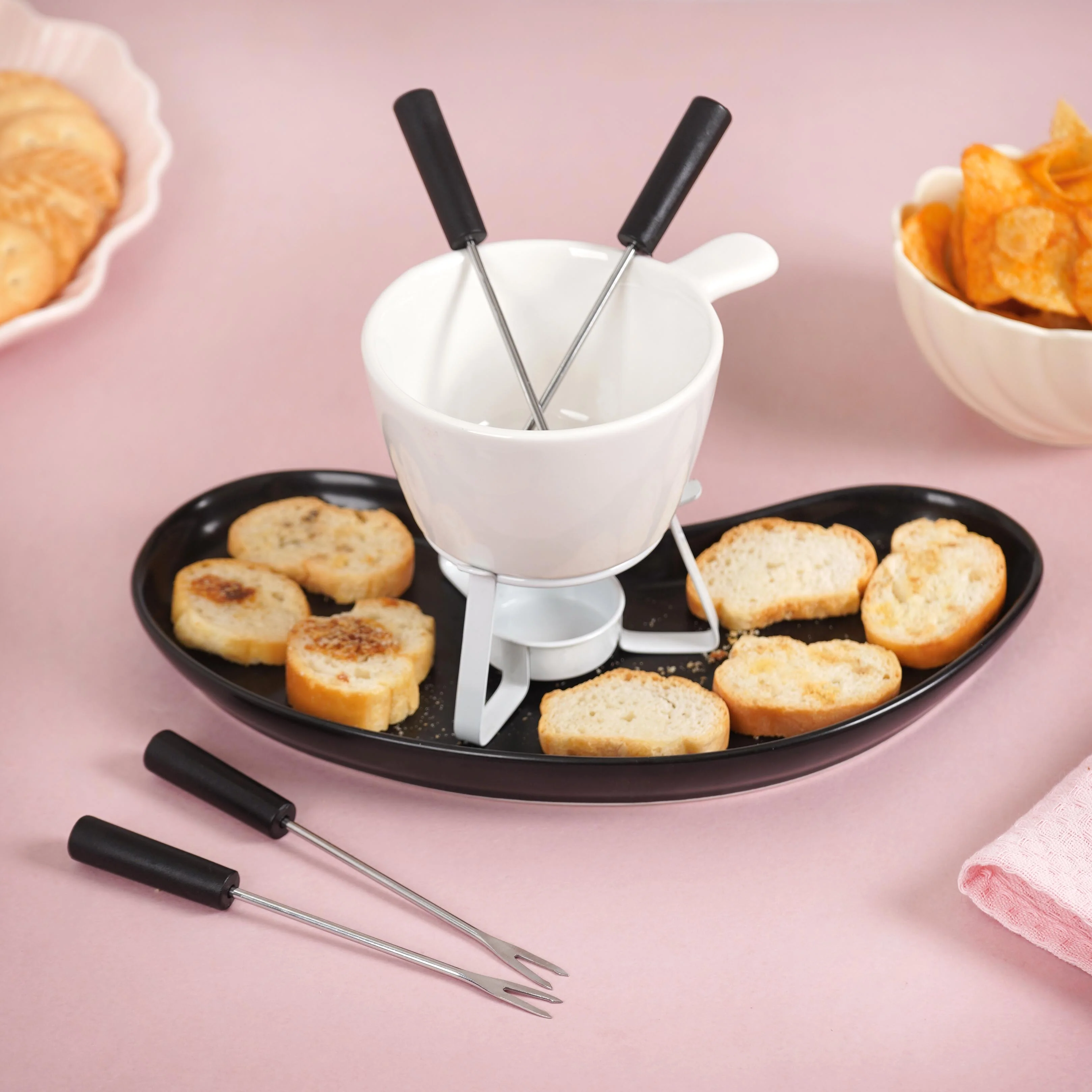 Modern Cheese Fondue Set With Dip Skewers And Plate - Image 3
