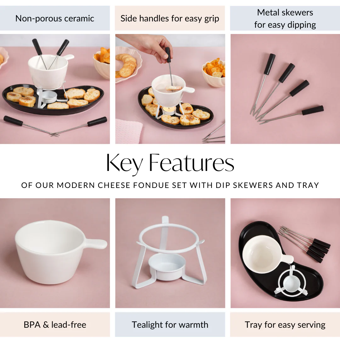 Modern Cheese Fondue Set With Dip Skewers And Plate - Image 7