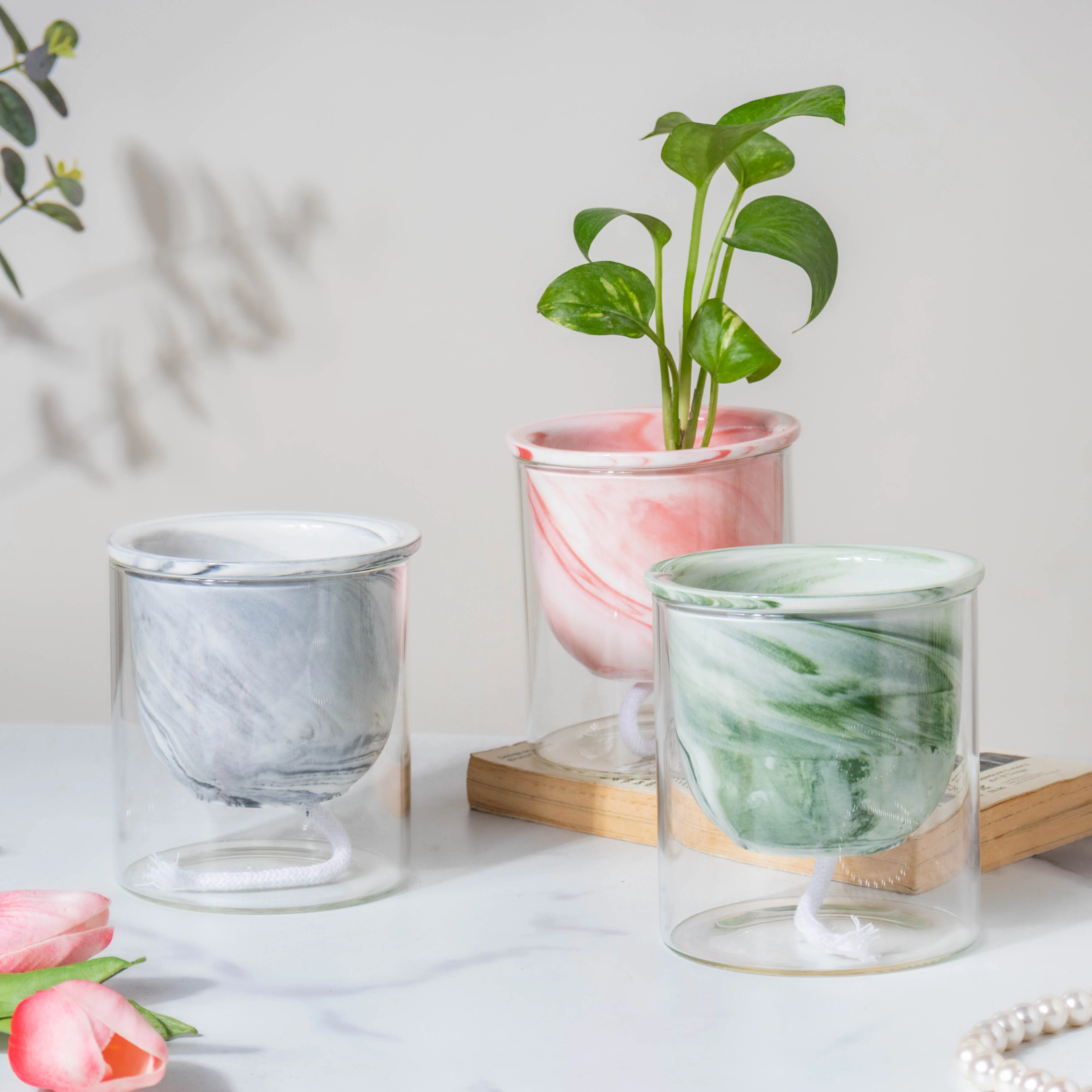 Modern Grey Ceramic Planter With Glass Stand - Image 9