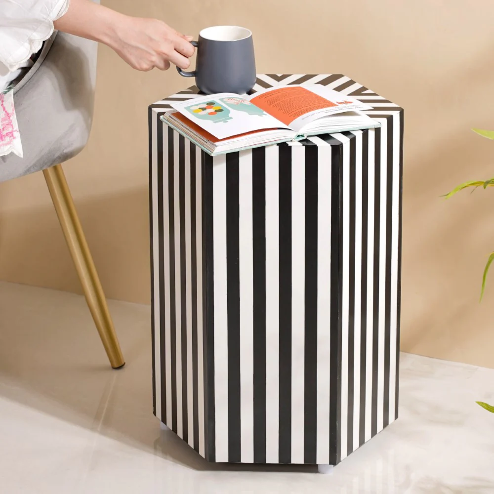 Modern Inlay Corner Table White Black - Image 3