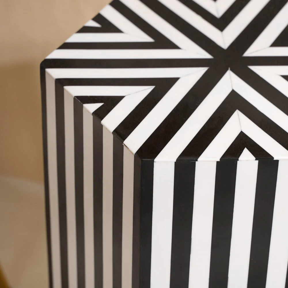 Modern Inlay Corner Table White Black - Image 5