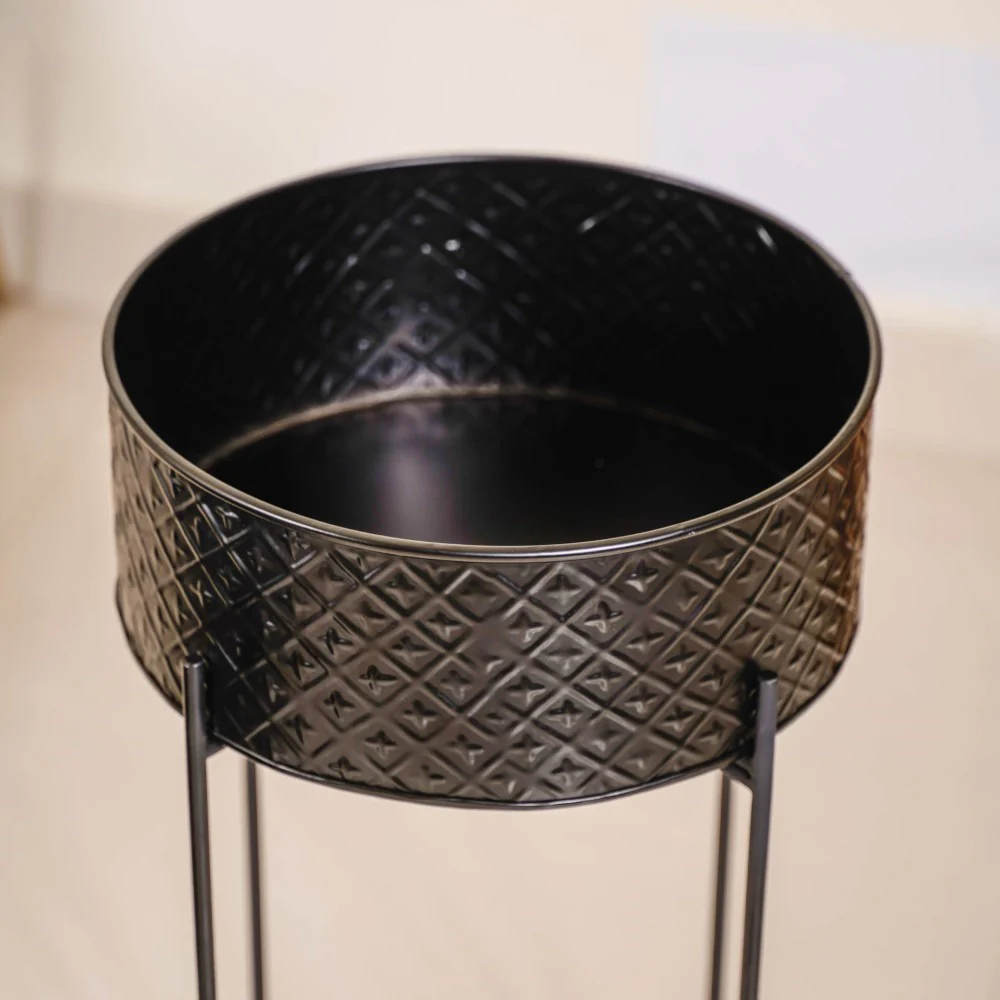 Modern Metal Floor Planter With Stand Black Set Of 2 - Image 7