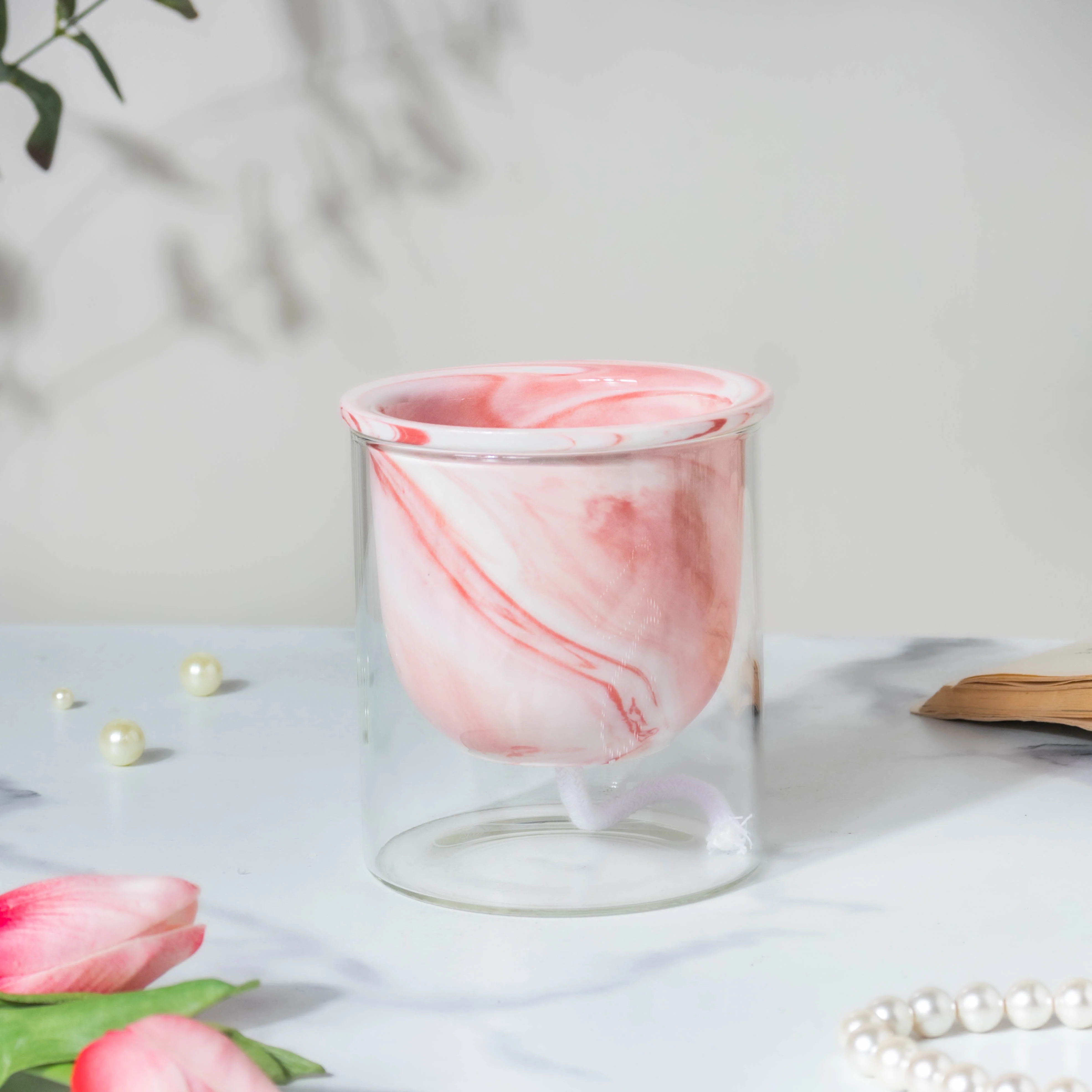 Modern Pink Ceramic Planter With Glass Stand - Image 3