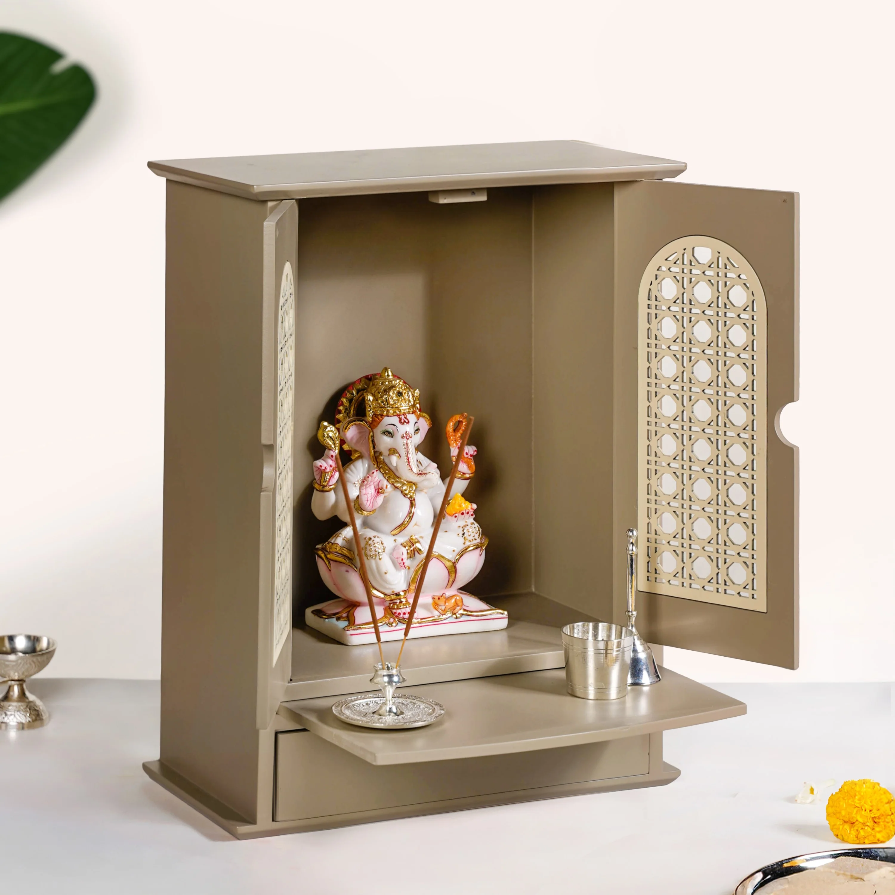 Modern Puja Mandir With Doors Medium 33x17x43cm