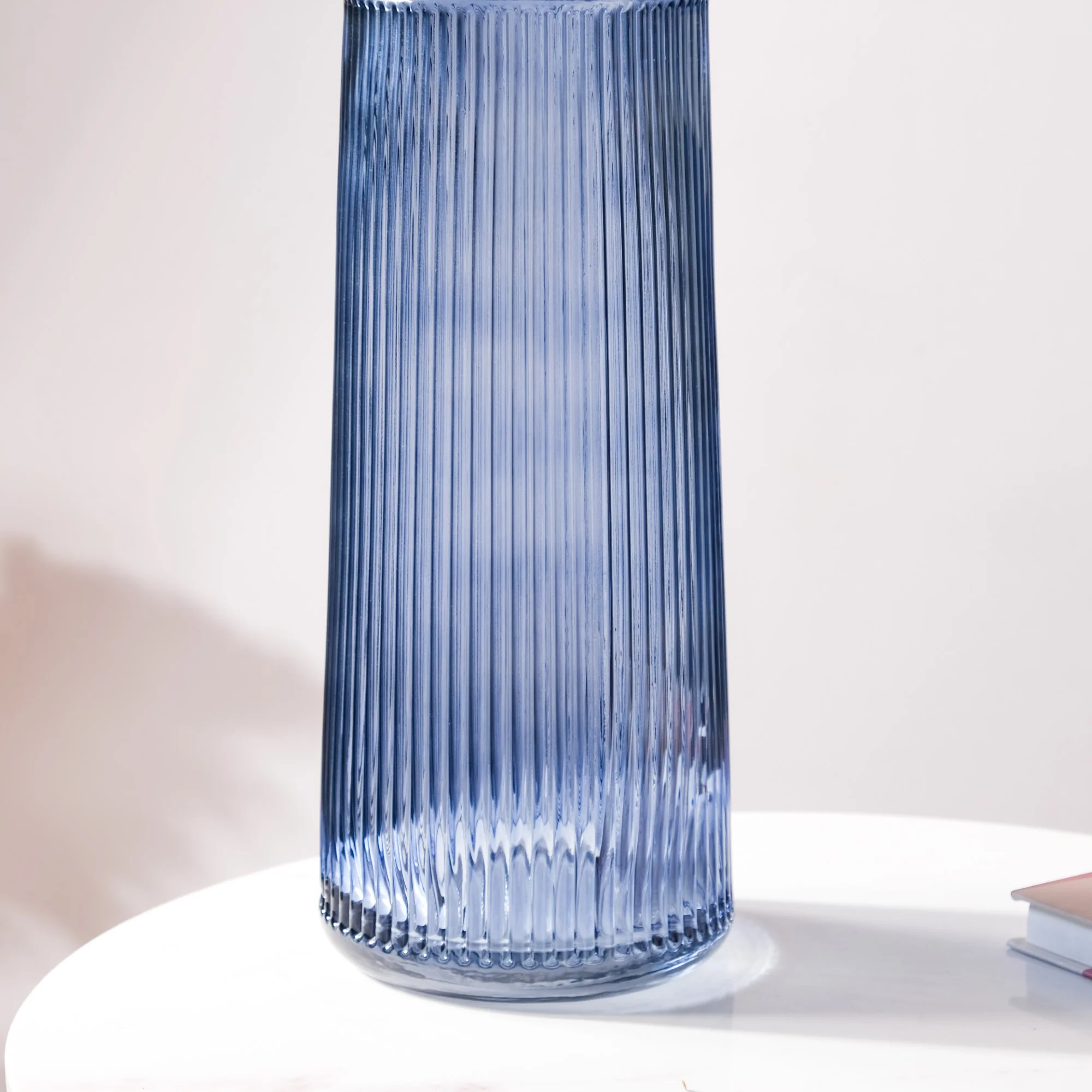 Modern Ribbed Bouquet Glass Vase Blue - Image 7