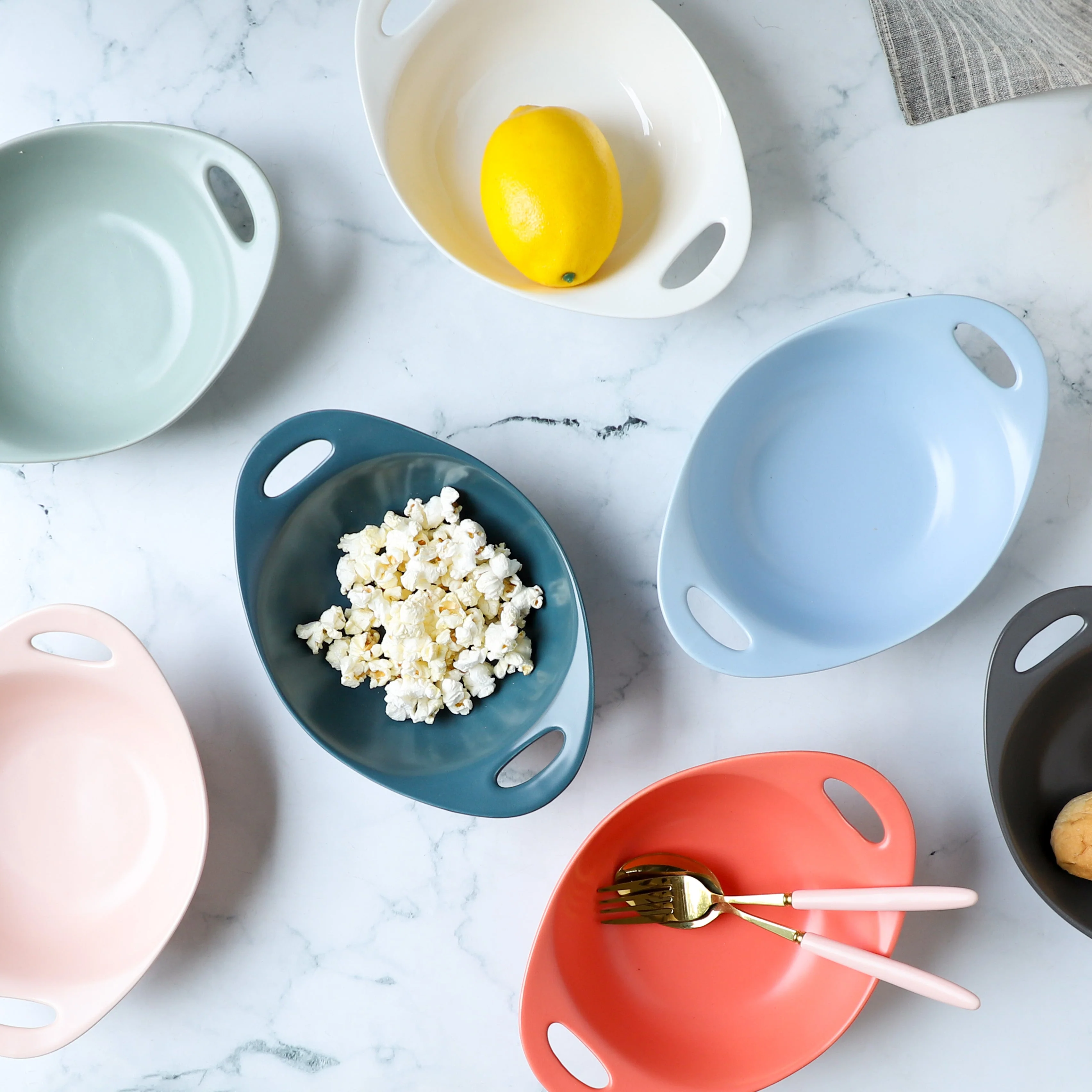 Modern Serving Bowl With Handle Blue Small - Image 3