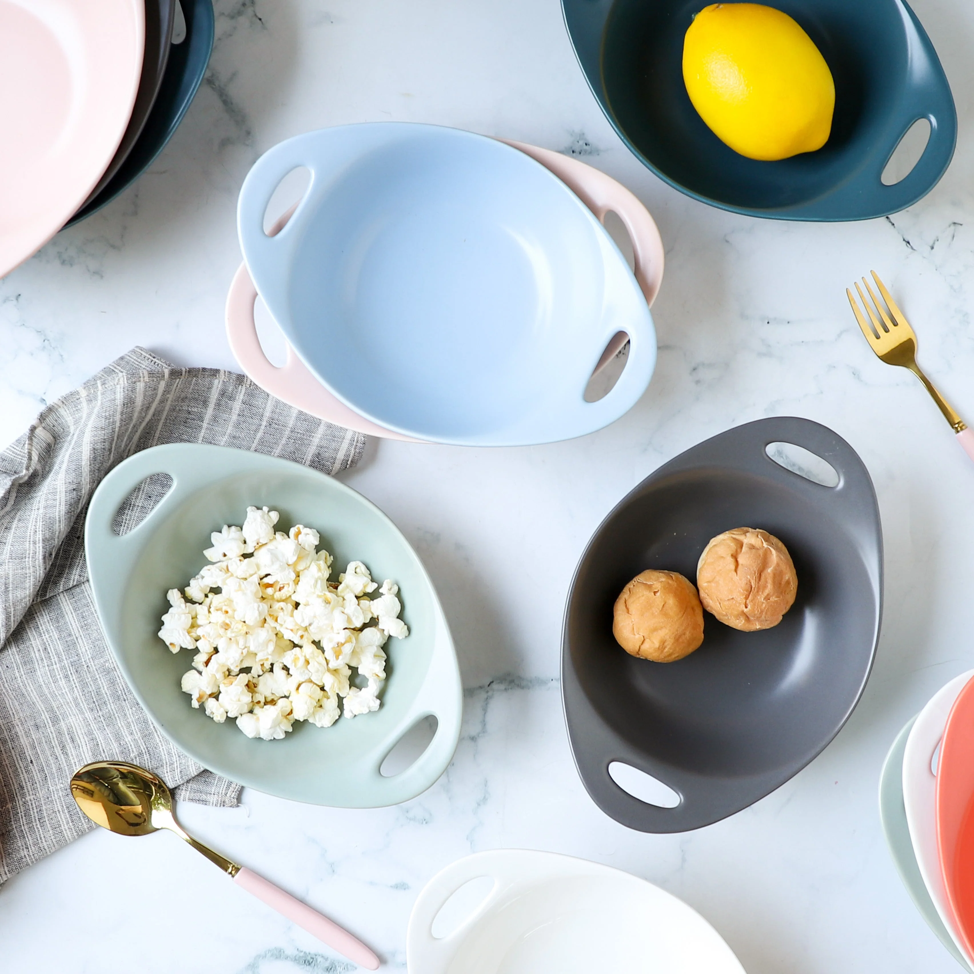 Modern Serving Bowl With Handle Blue Small - Image 4