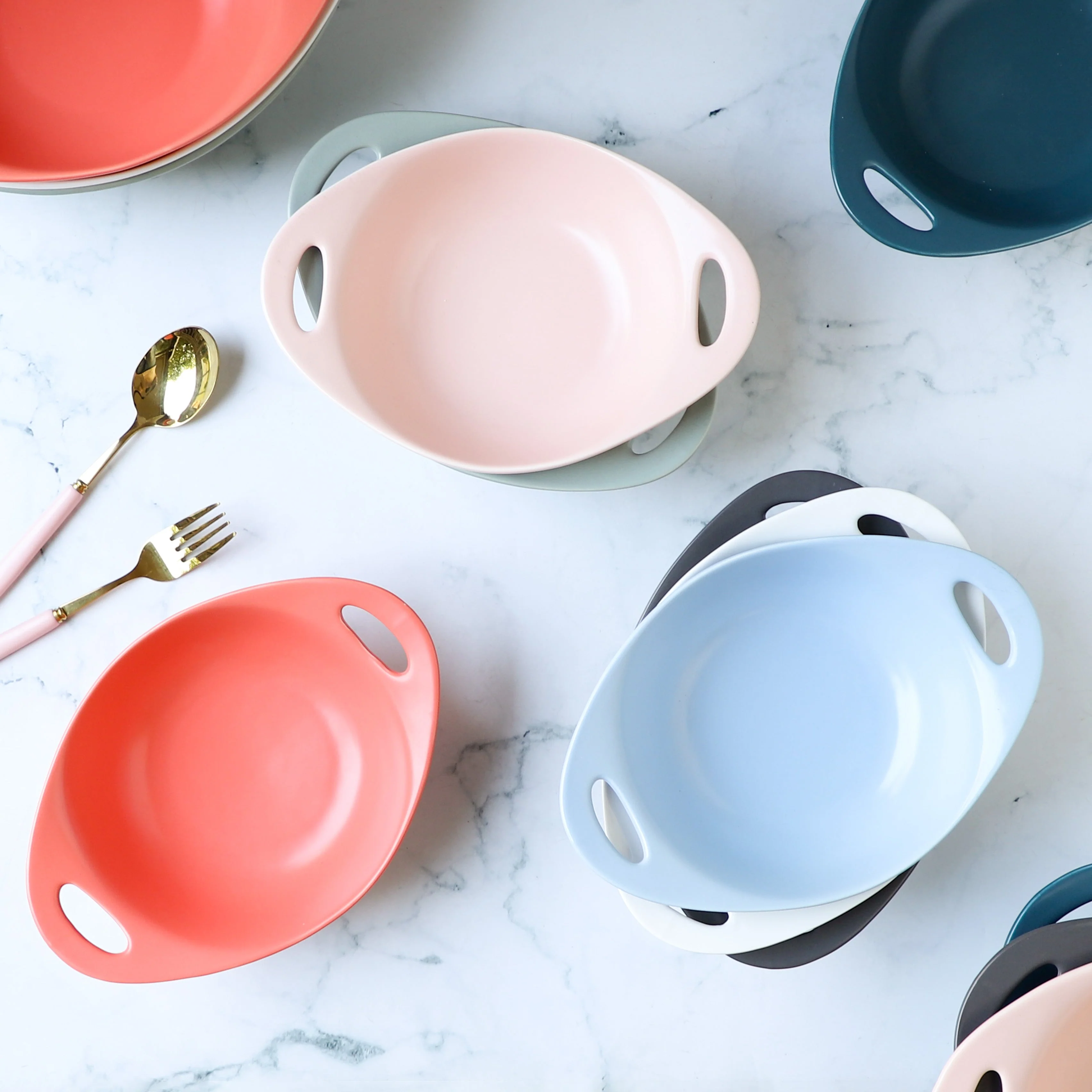 Modern Serving Bowl With Handle Coral Small - Image 6