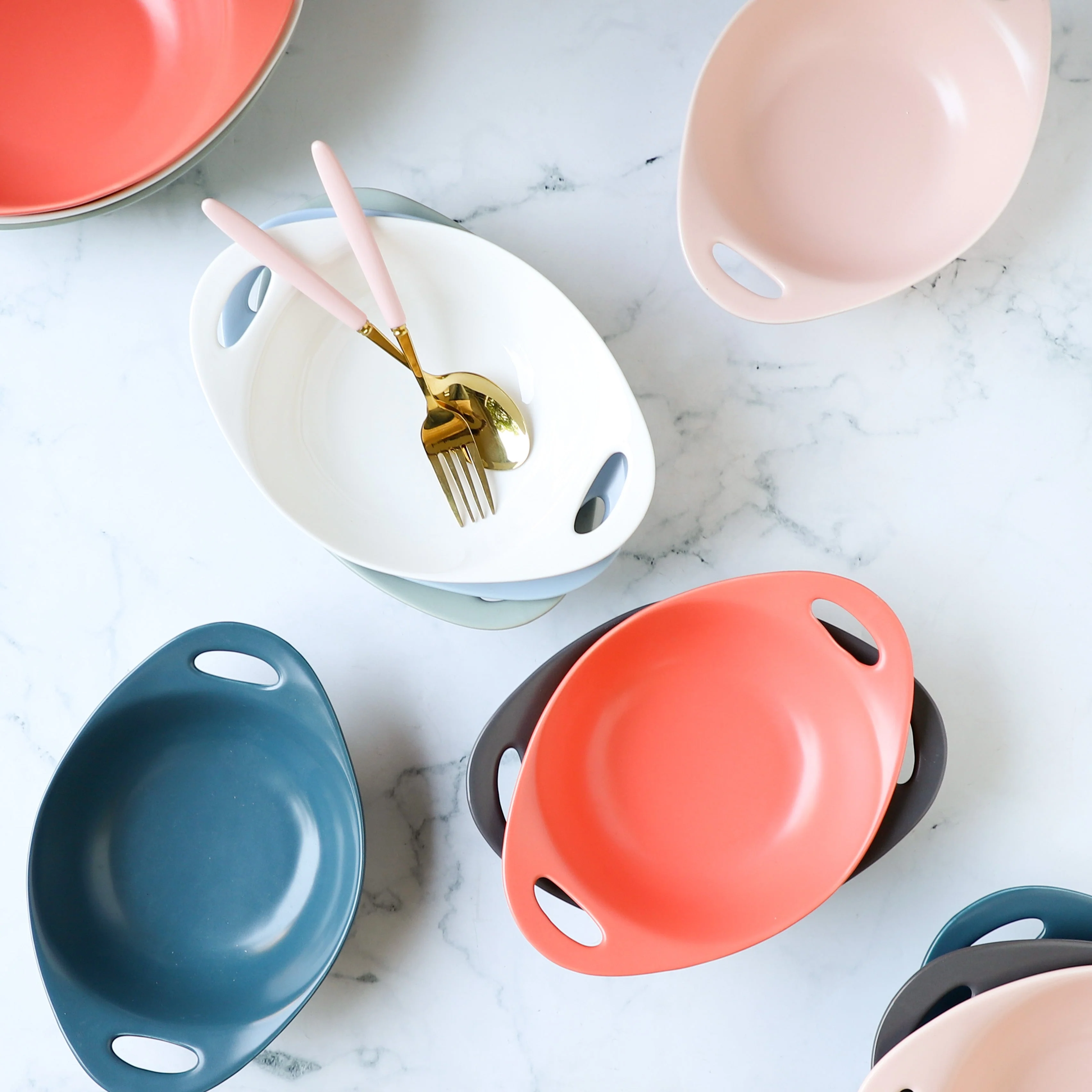 Modern Serving Bowl With Handle White Small - Image 3